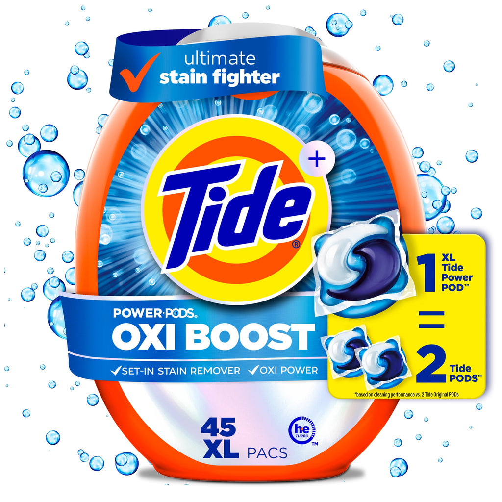 Tide Power PODS Oxi Boost Laundry Detergent Pacs Stain Remover 45 Count