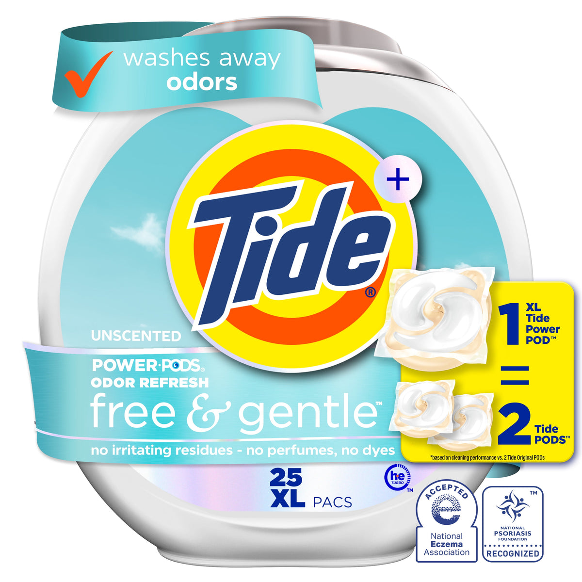 Tide Power PODS Free & Gentle Odor Refresh Laundry Detergent Pacs Unscented 25 Count