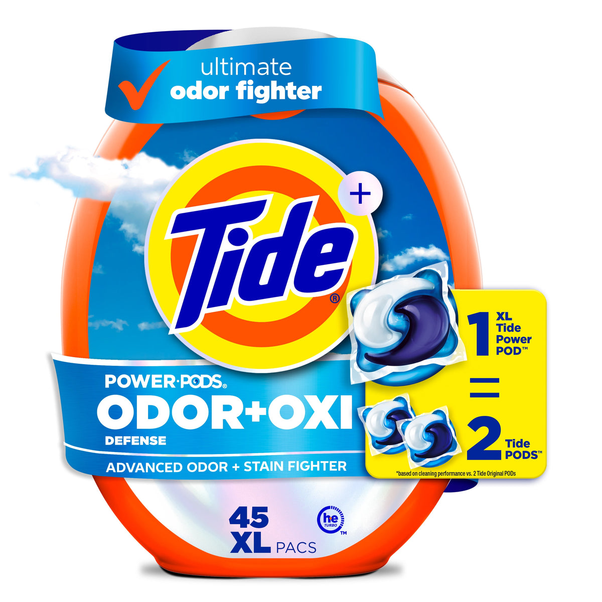 Tide Power PODS Odor Defense + Oxi Laundry Detergent Pacs Original Scent 45 Count