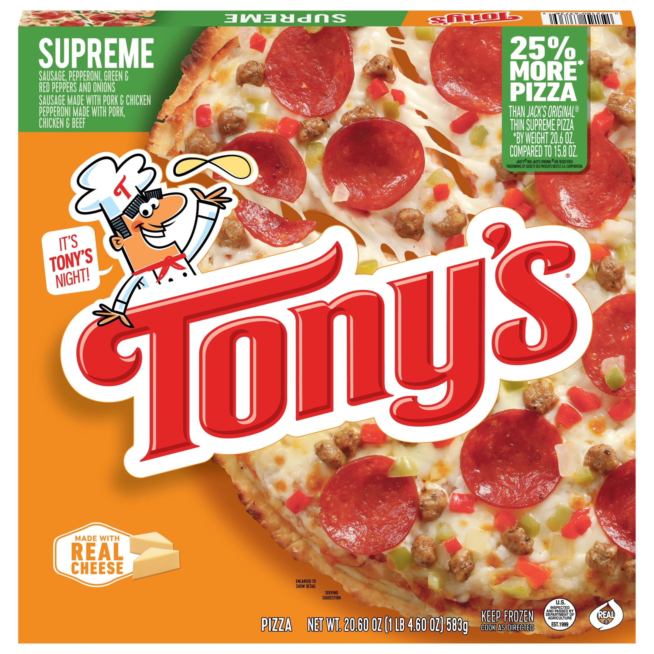 Tony's Supreme Pizzeria Style Crust Frozen Pizza with Sausage and Peppers 20.61 Oz