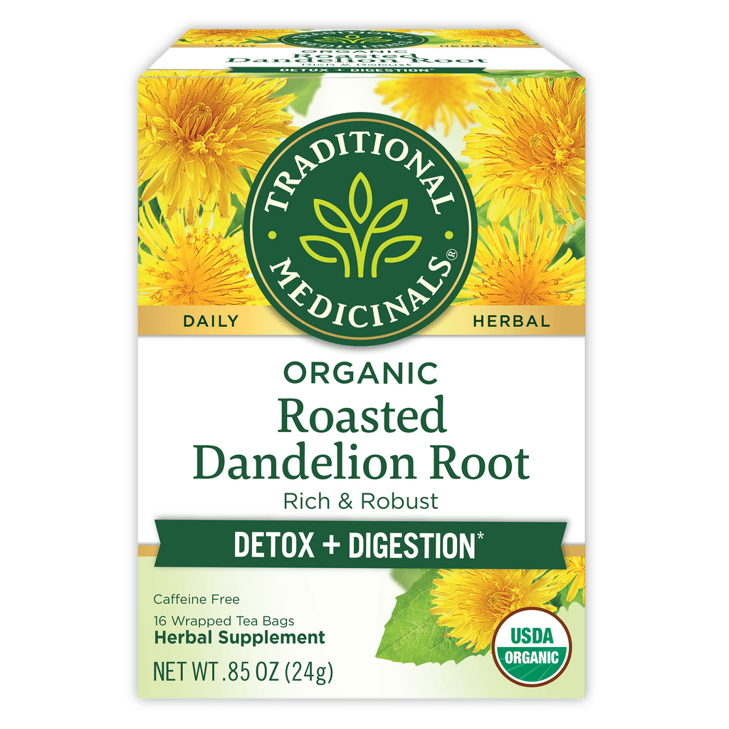 Traditional Medicinals Organic Roasted Dandelion Root Herbal Tea Bags Caffeine Free 16 Count