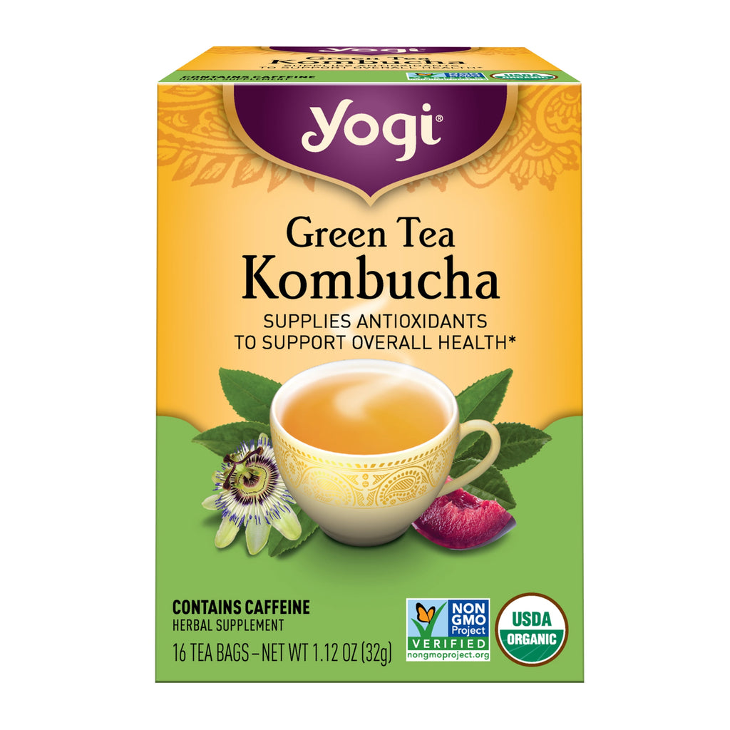 Yogi Green Tea Kombucha Organic Wellness Tea Bags 1.12 oz 16 Count