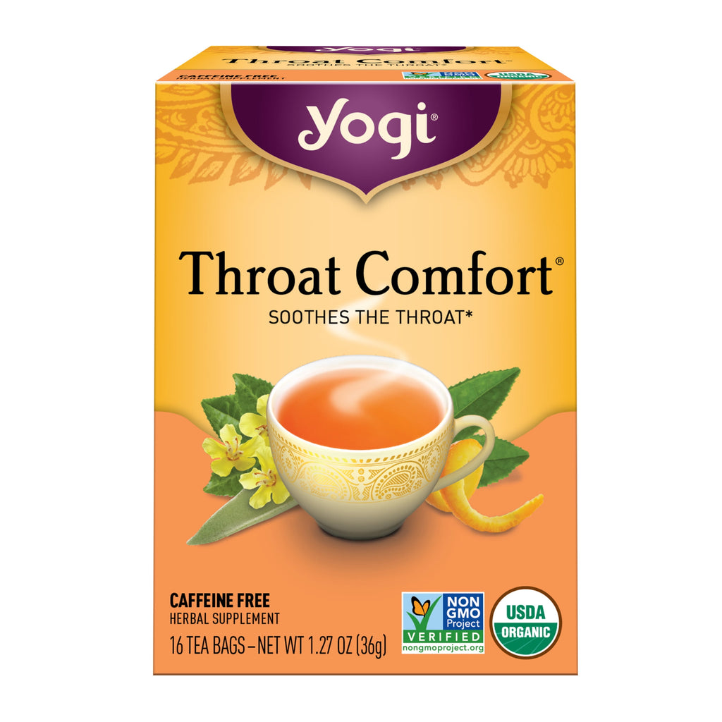 Yogi Throat Comfort Organic Herbal Wellness Tea Bags Caffeine-Free 16 Count