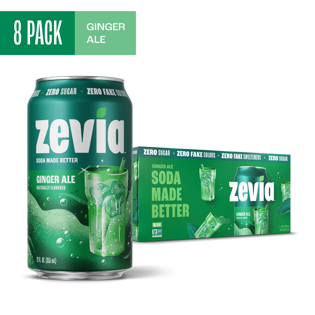 Zevia Zero Sugar Caffeine-Free Ginger Ale Soda Pop Cans 12 Fl Oz 8 Pack