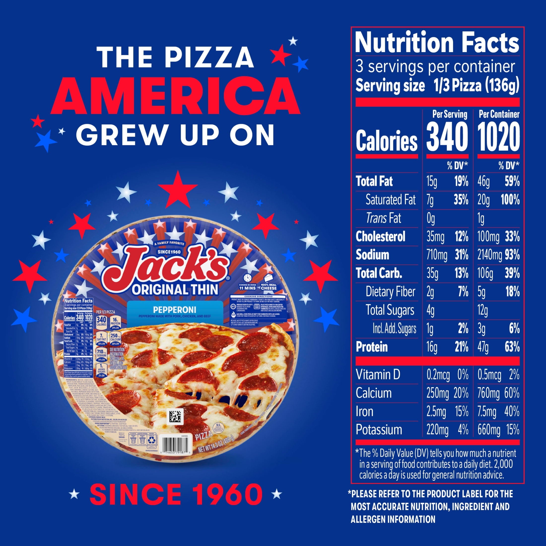 Jack's Thin Crust Pepperoni Frozen Pizza 14.3 Oz
