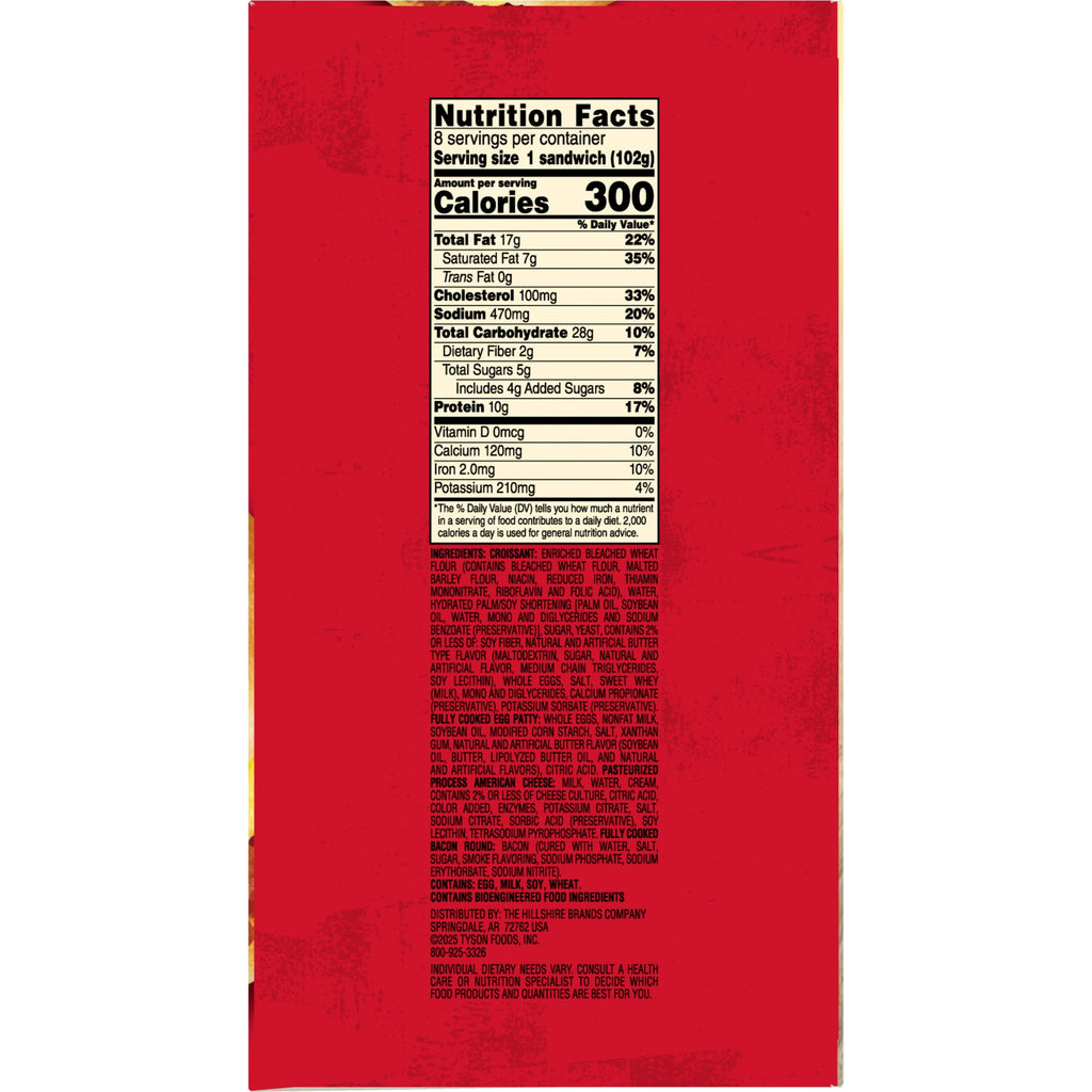 Jimmy Dean Bacon Egg & Cheese Croissant Sandwich Frozen 8 Count 28.8 Oz