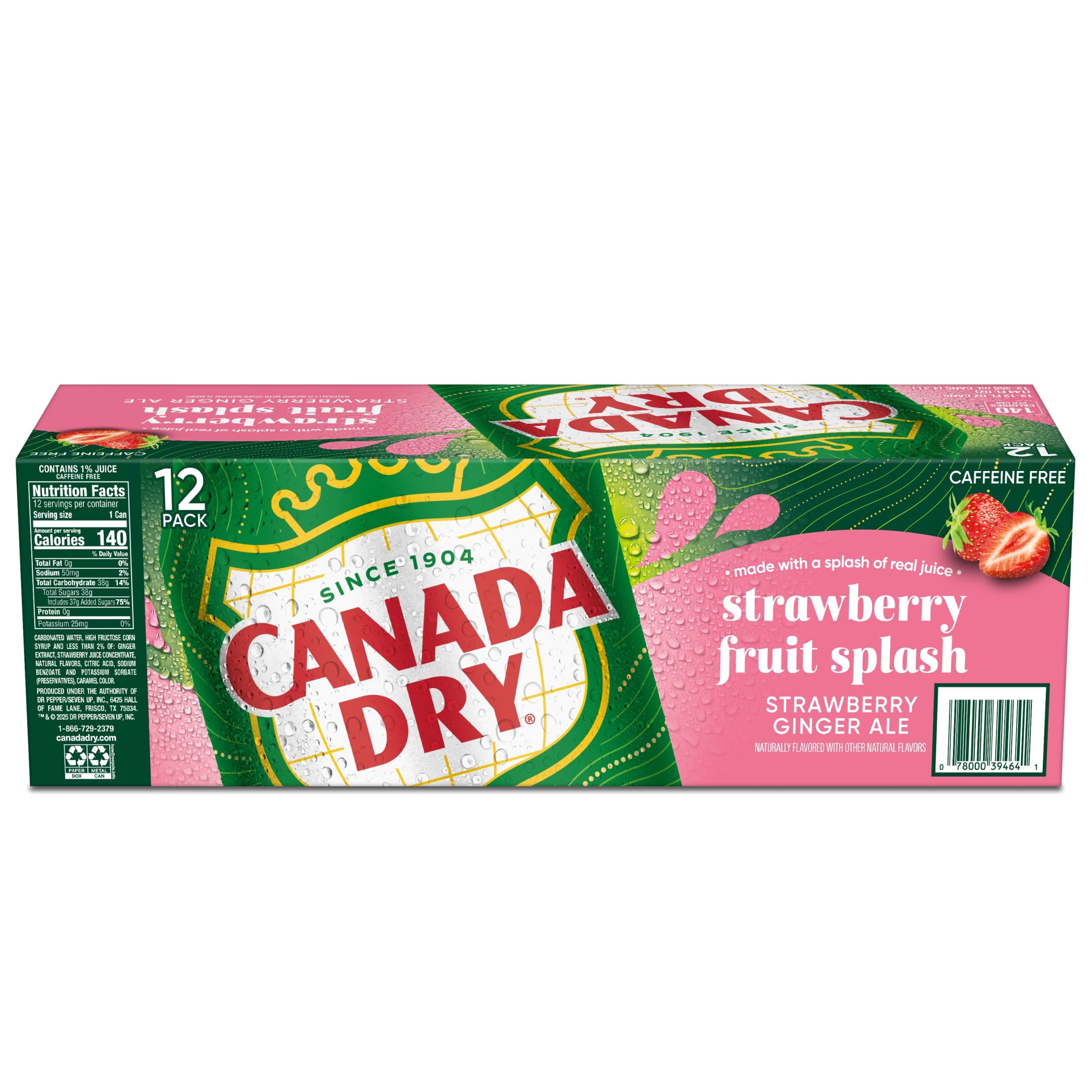 Canada Dry Caffeine Free Fruit Splash Strawberry Ginger Ale Soda Pop Cans 12 Fl Oz 12 Pack