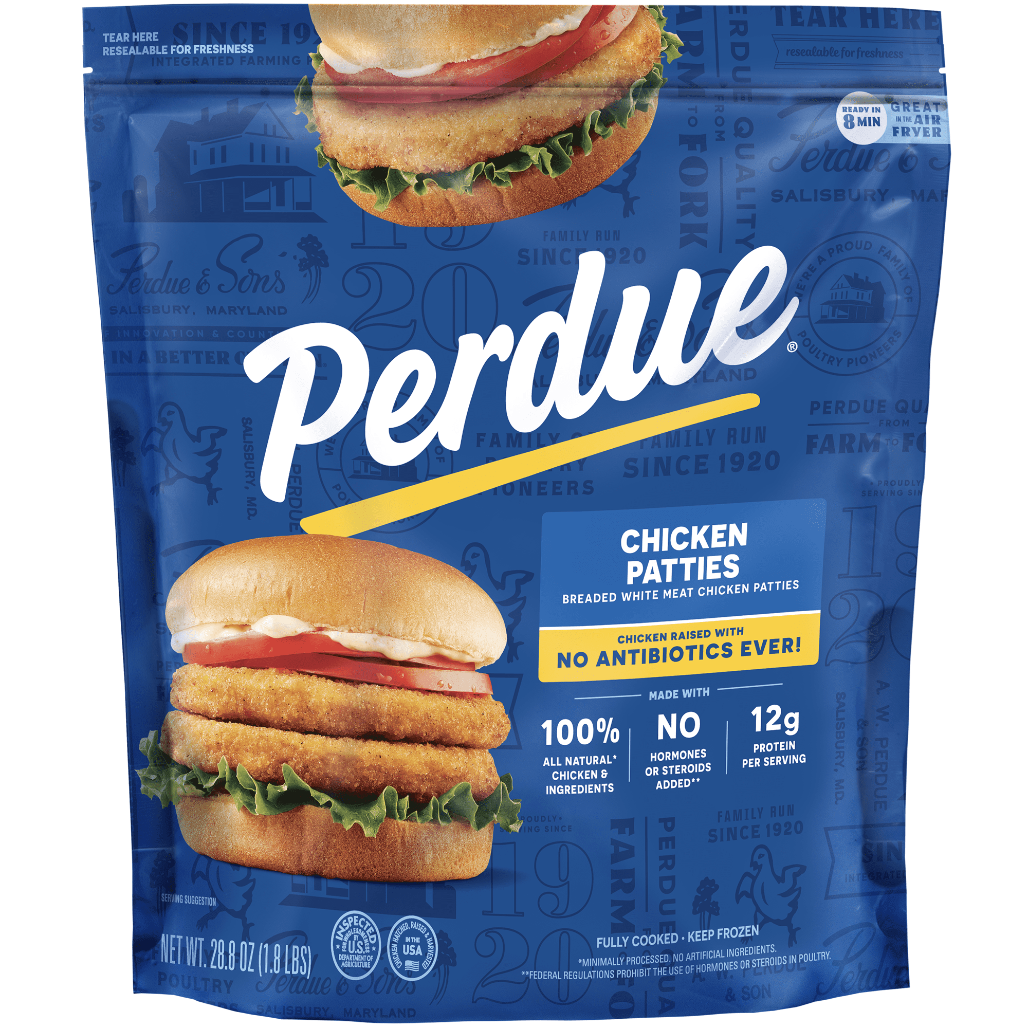 Perdue No Antibiotics Ever Frozen Breaded Chicken Breast Patties 28.8 Oz