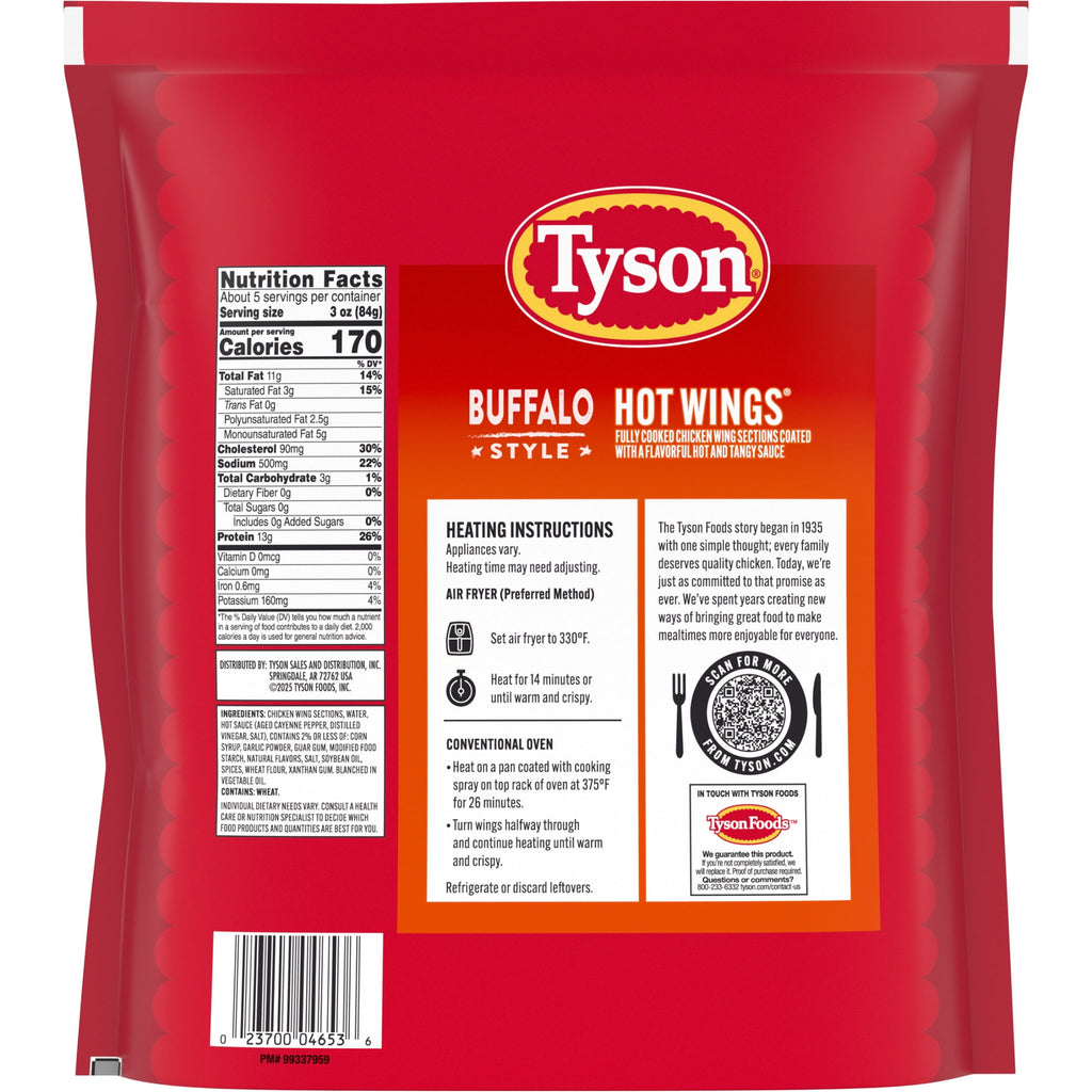 Tyson Any'tizers Buffalo Style Hot Wings Bone-in Frozen 22 Oz