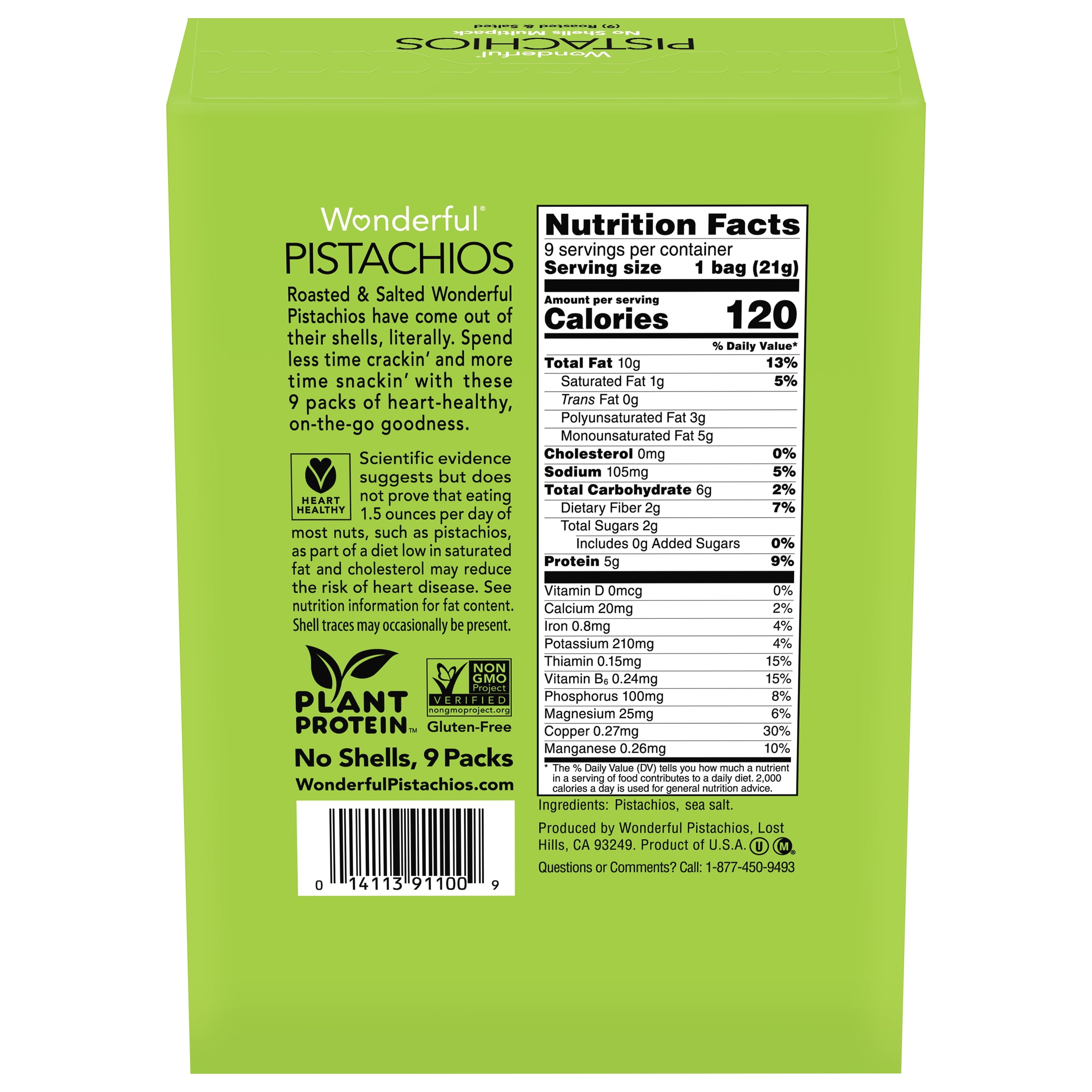 Roasted & Salted No Shells Pistachios 6.75 Oz 9 Count Wonderful
