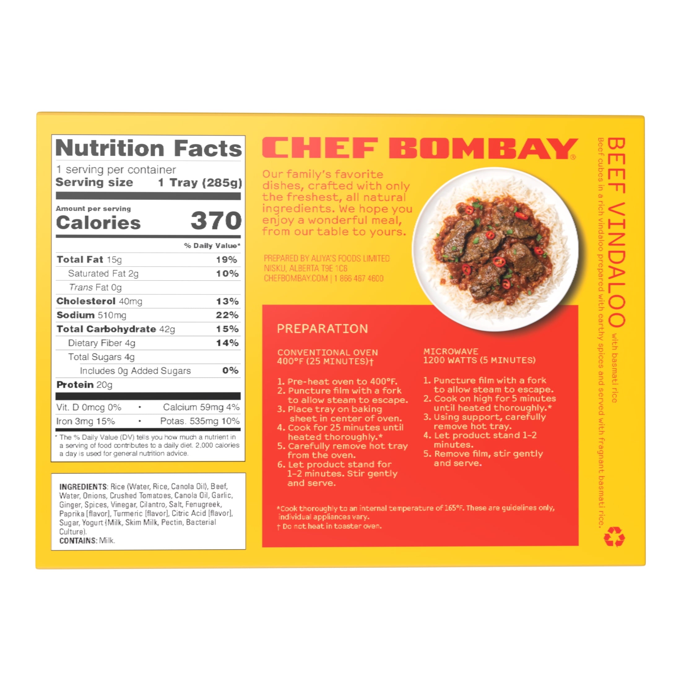 Chef Bombay Beef Vindaloo with Basmati Rice Frozen Meal 10 Oz