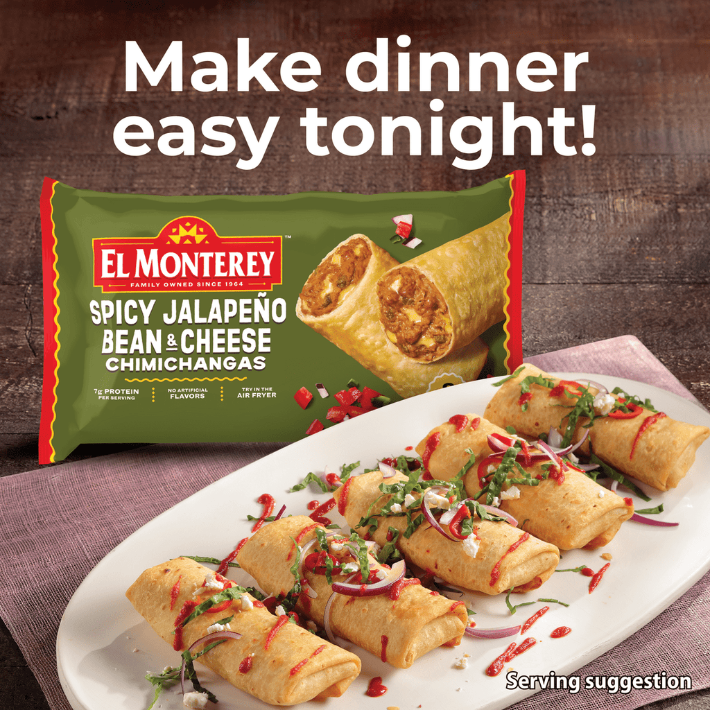 El Monterey Spicy Jalapeno Bean & Cheese Chimichangas Frozen 30.4 Oz 8 Count