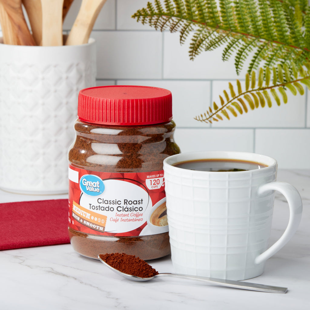 Great Value Classic Roast Naturally Caffeinated Medium Instant Coffee 8 oz Jar