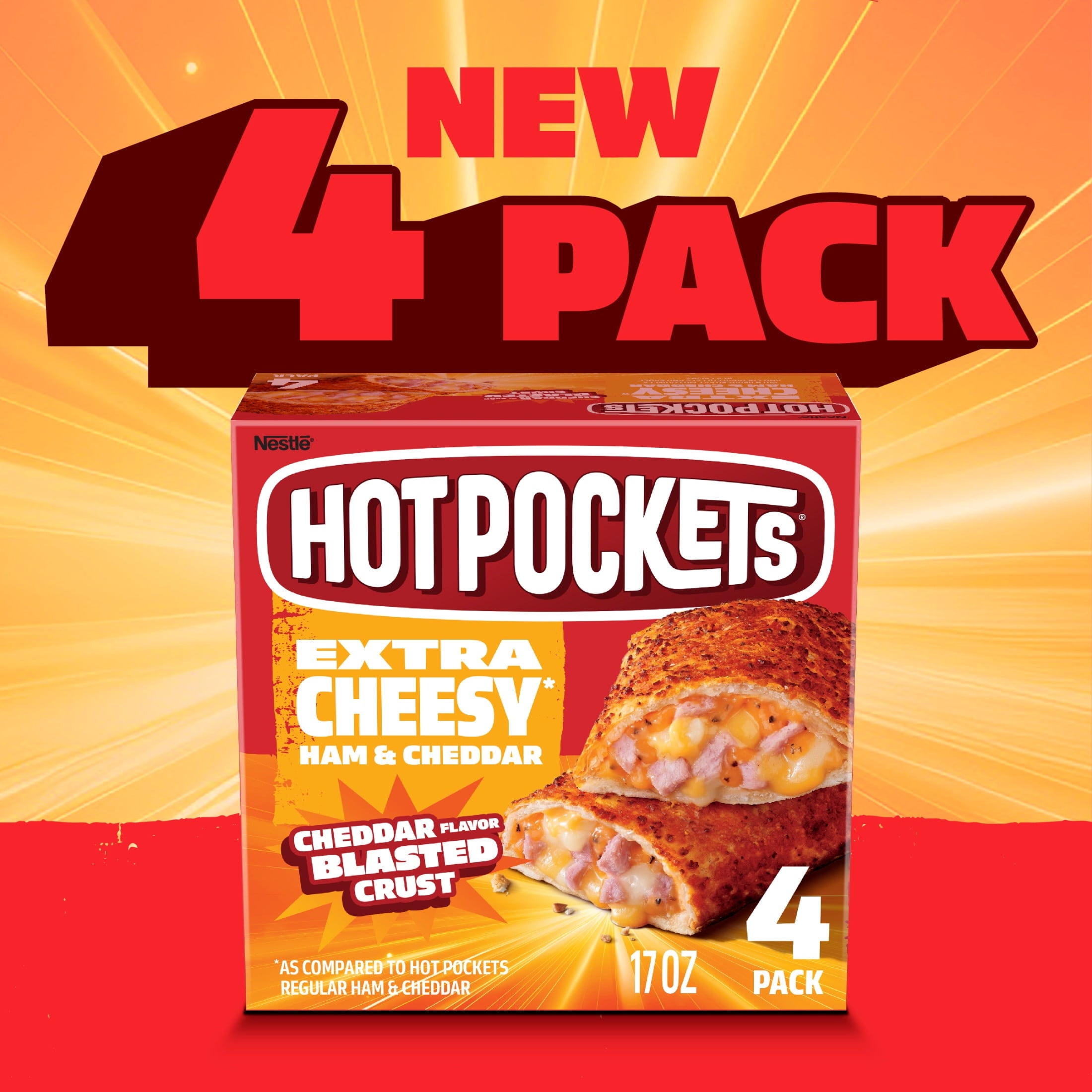 Hot Pockets Ham And Cheddar Extra Cheesy Frozen Sandwich 4 Pack 17 Oz