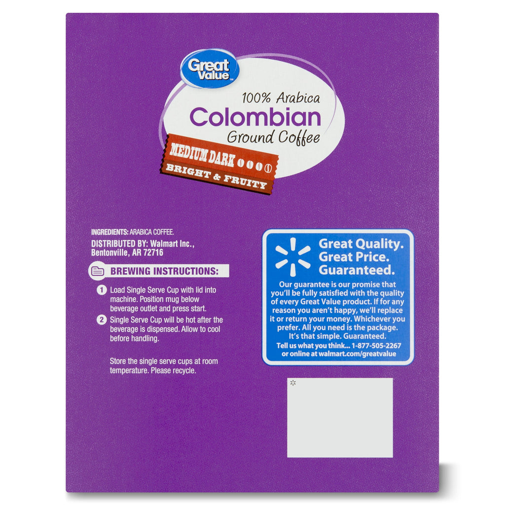 Great Value 100% Arabica Colombian Medium Roast Ground Coffee Pods 48 Count