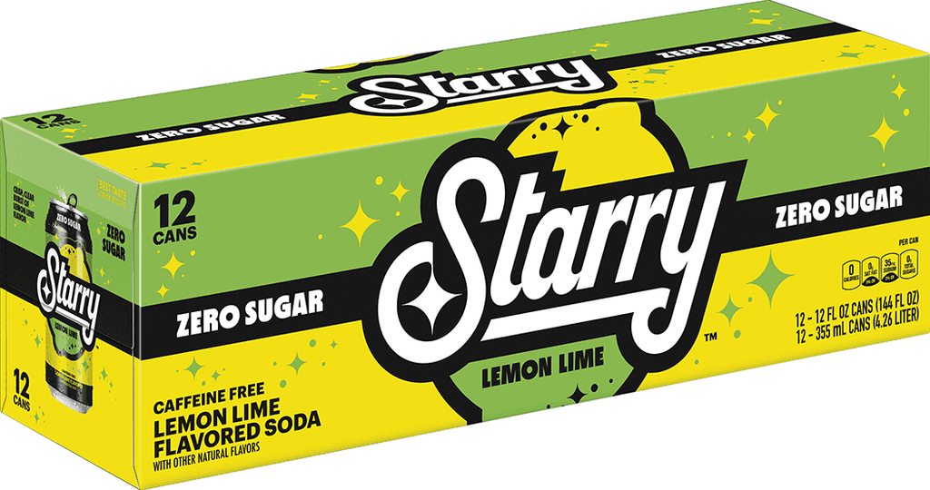 Starry Zero Sugar Lemon Lime Soda Pop Cans 12 Fl Oz 12 Pack
