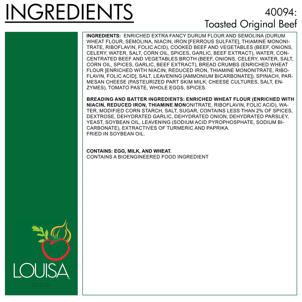 Louisa Original Beef Toasted Ravioli Frozen 16 Oz Box 24 Count