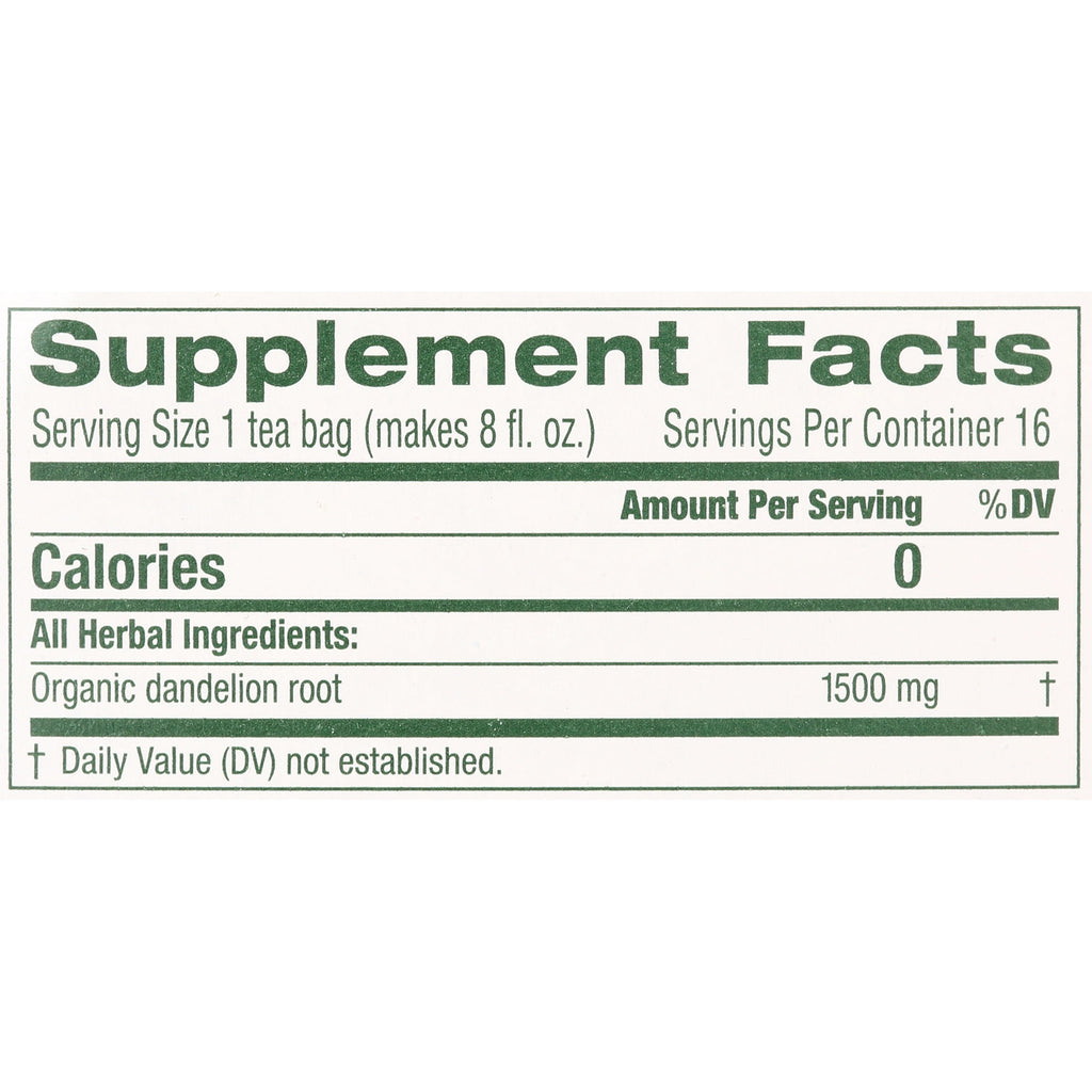 Traditional Medicinals Organic Roasted Dandelion Root Herbal Tea Bags Caffeine Free 16 Count