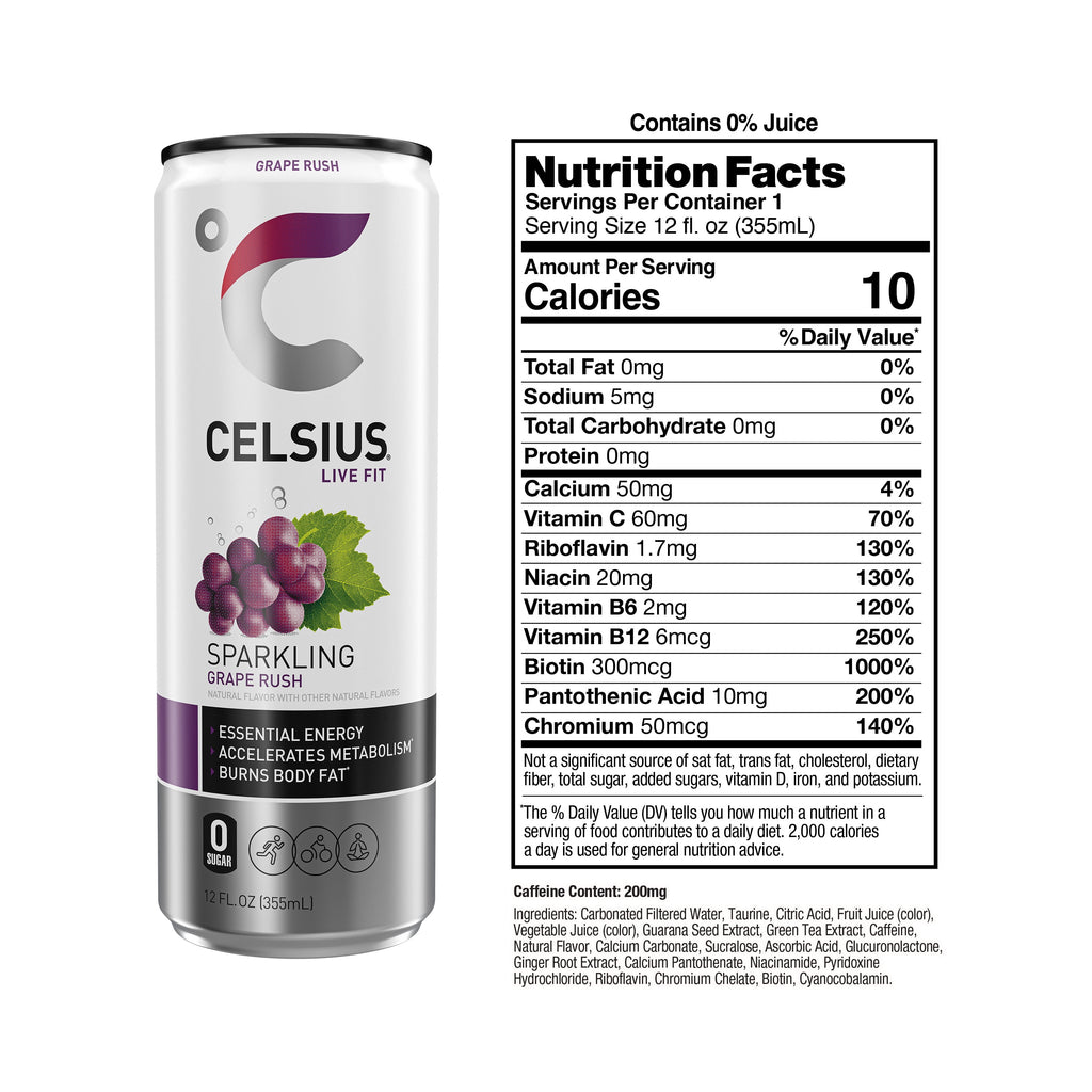 CELSIUS Sparkling Grape Rush Functional Energy Drink 12 fl oz Single Can