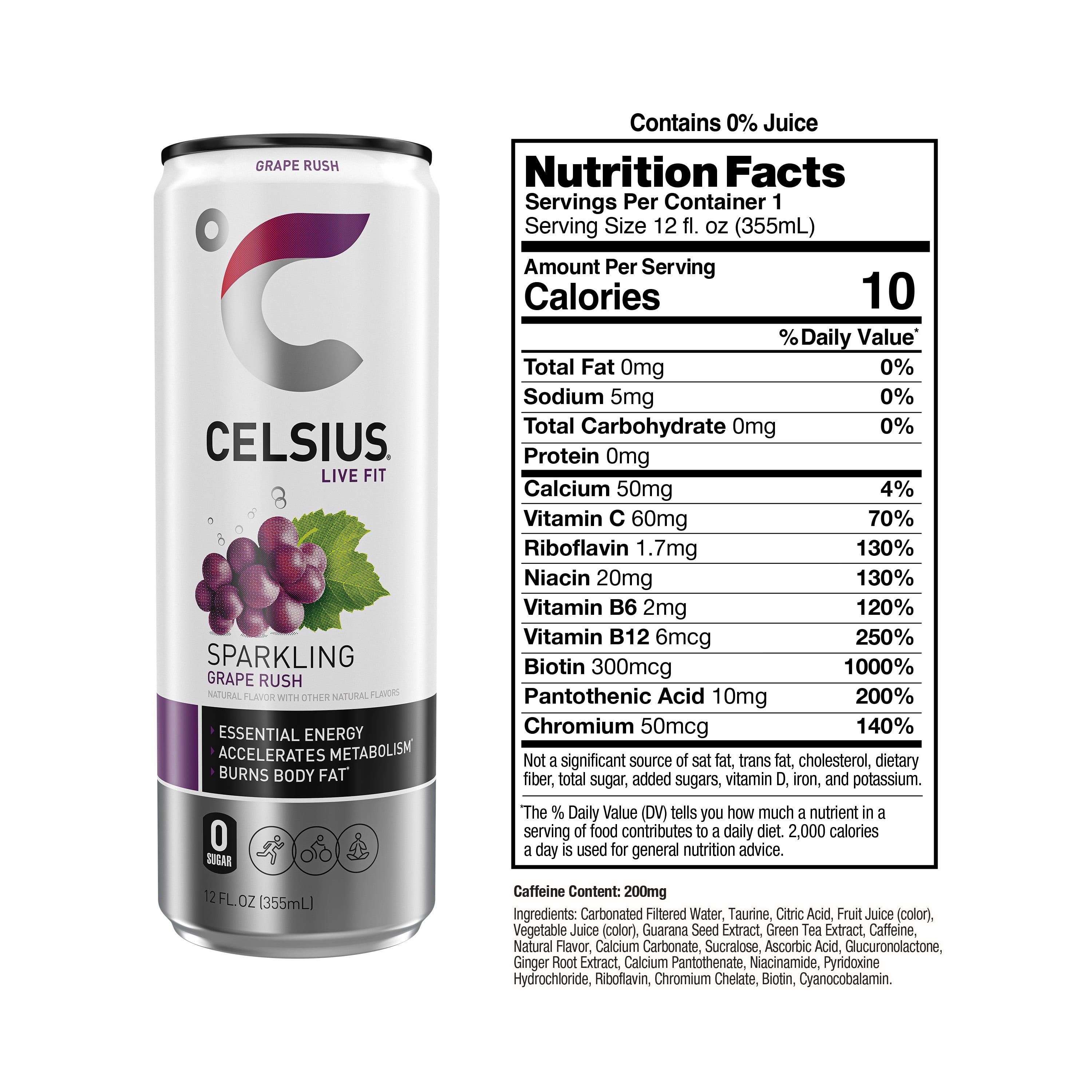 CELSIUS Sparkling Grape Rush Functional Energy Drink 12 fl oz Single Can