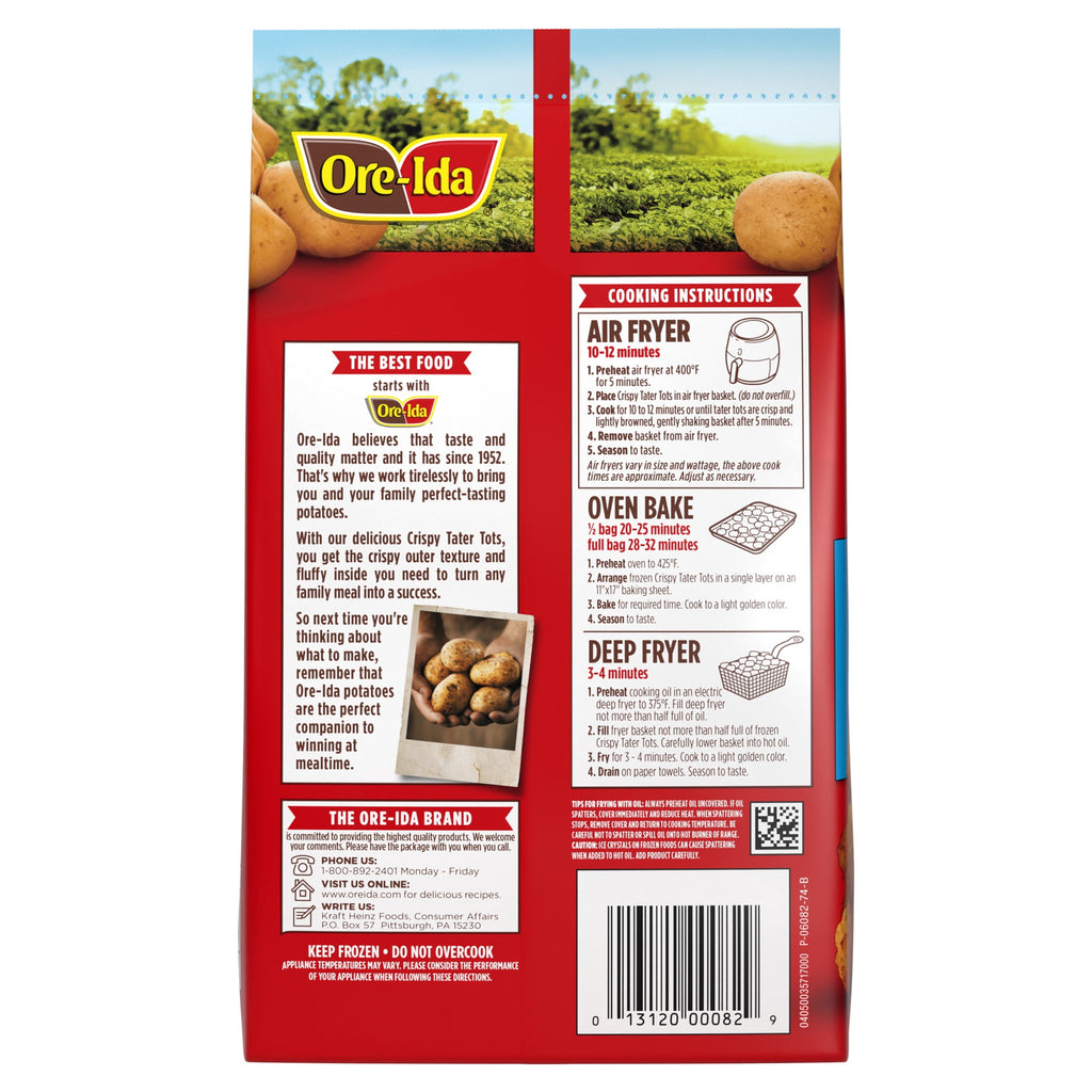 Ore-Ida Crispy Tater Tots Seasoned Shredded Frozen Potatoes 32 Oz