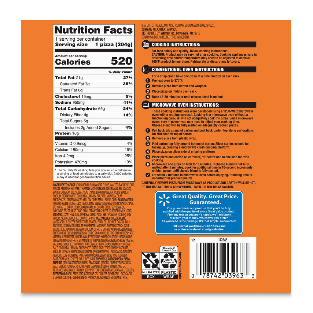 Great Value Sausage And Pepperoni Combination Pizza 7.2 Oz Frozen
