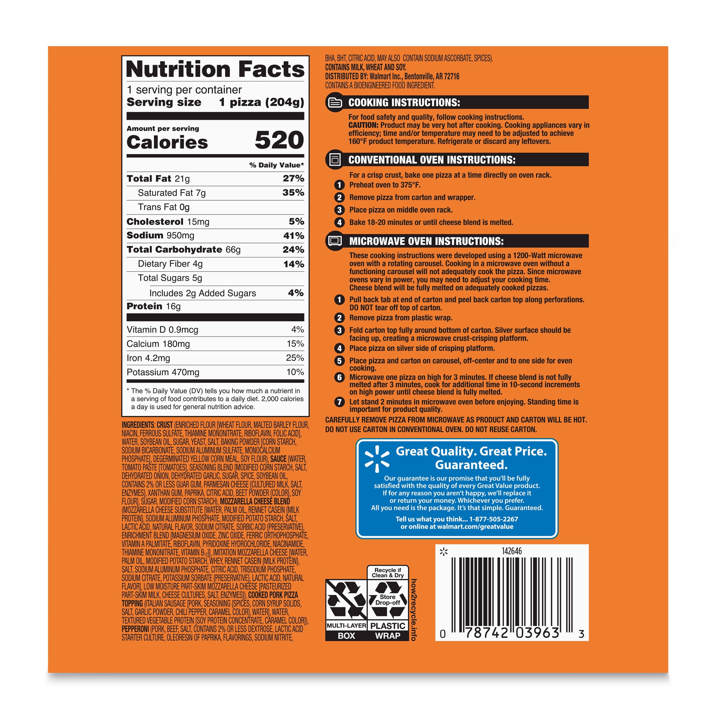 Great Value Sausage And Pepperoni Combination Pizza 7.2 Oz Frozen