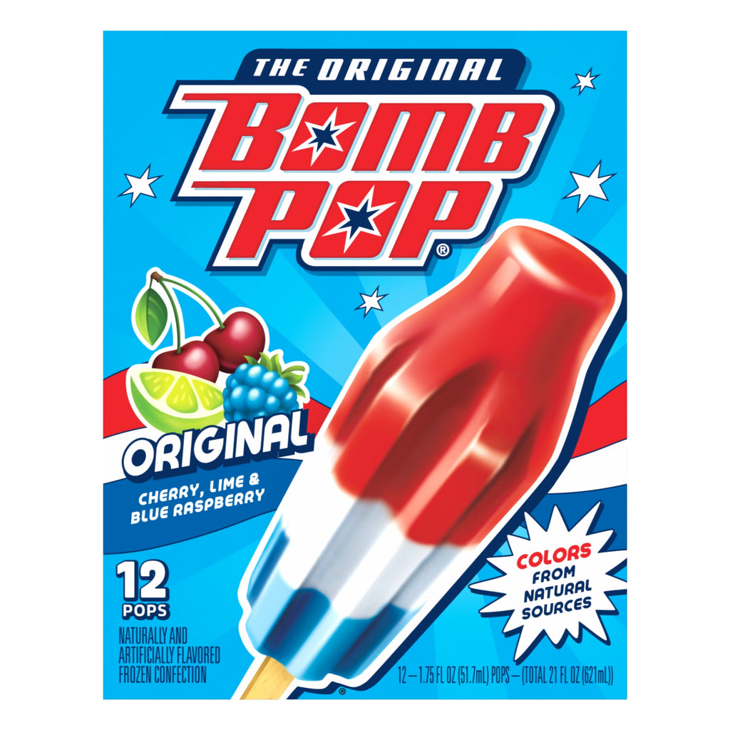 Bomb Pop Original Freeze Ice Pops Cherry Lime & Blue Raspberry 12 Count 21 Fl Oz