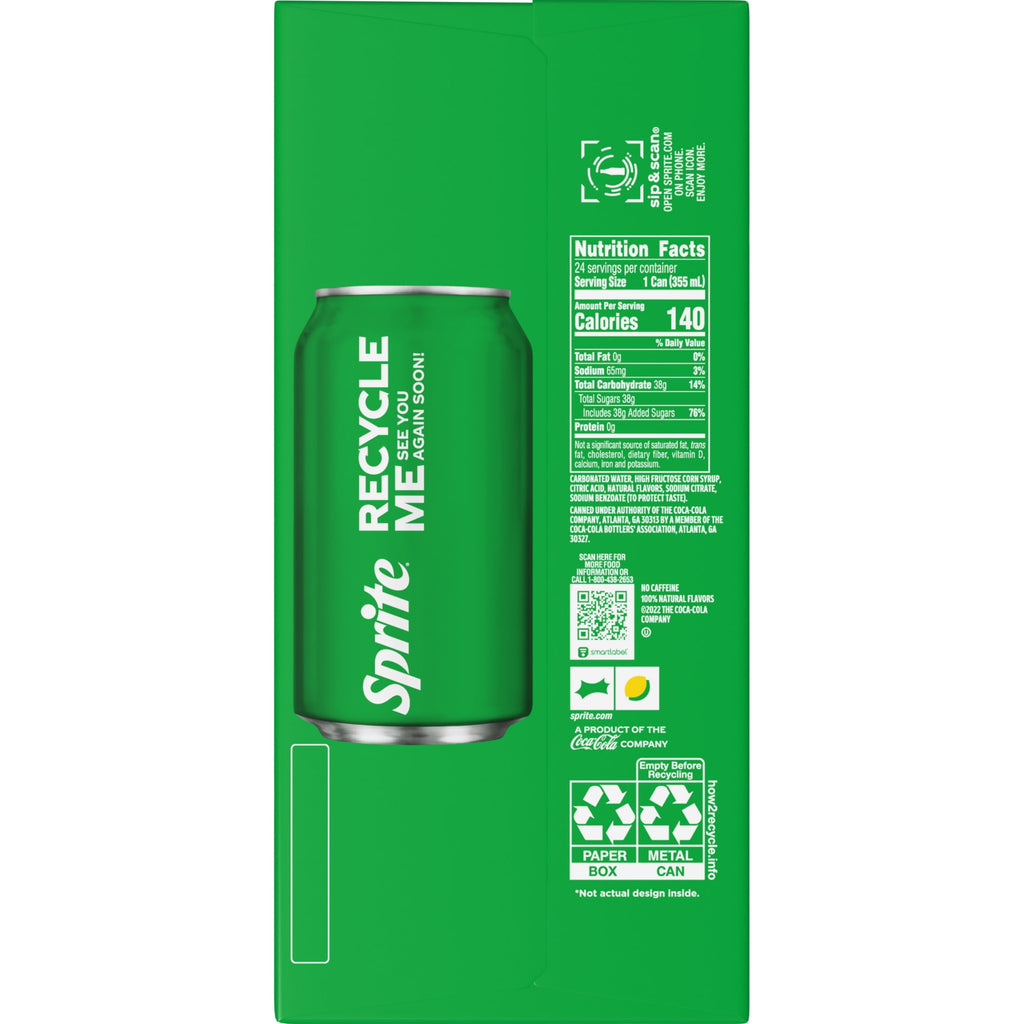 Sprite Lemon-Lime Caffeine Free Soda Pop Cans 12 Fl Oz 24 Pack