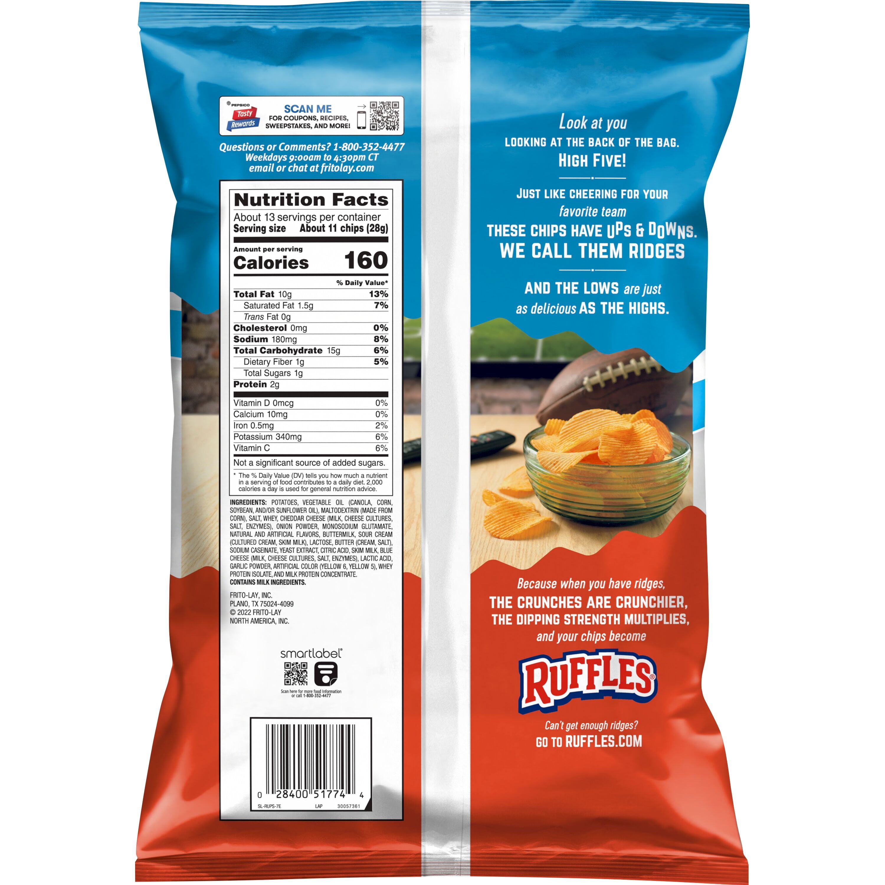 Cheddar & Sour Cream Potato Chips Party Size 12.5 Oz 1 Count Ruffles