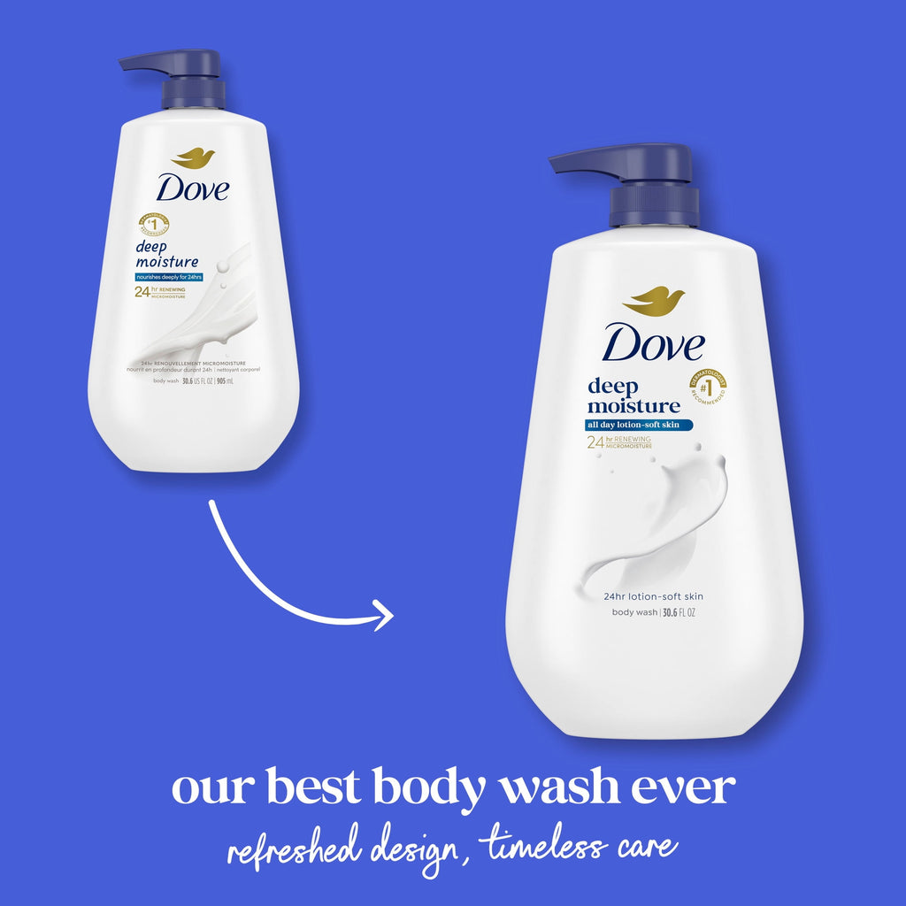 Dove Deep Moisture Body Wash 24hr Lotion-Soft Skin Moisturizing Cleanser 30.6 fl oz