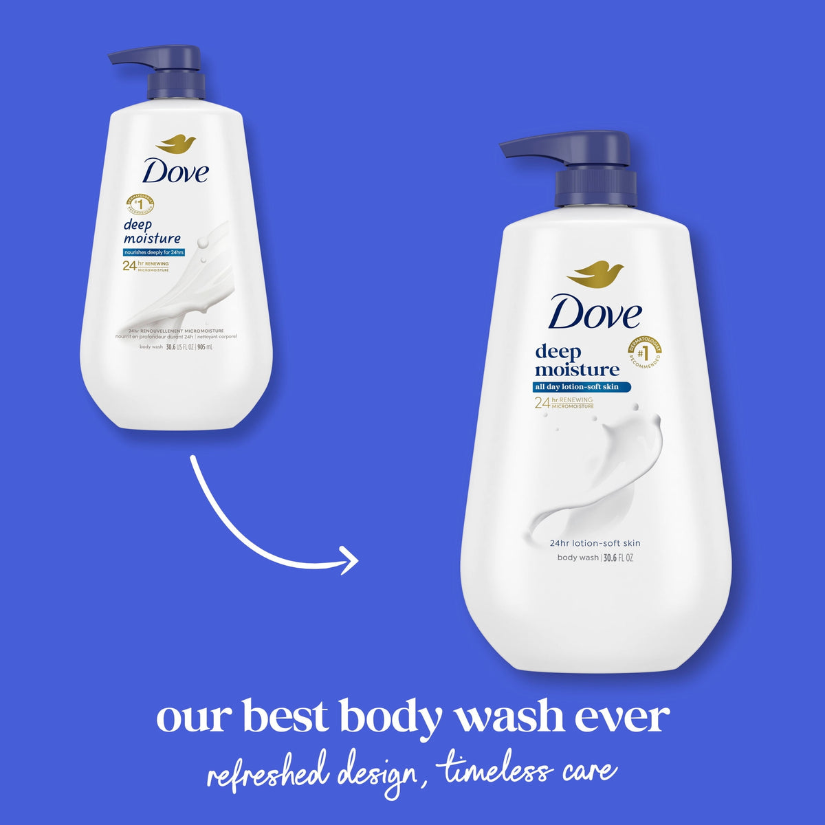 Dove Deep Moisture Body Wash 24hr Lotion-Soft Skin Moisturizing Cleanser 30.6 fl oz