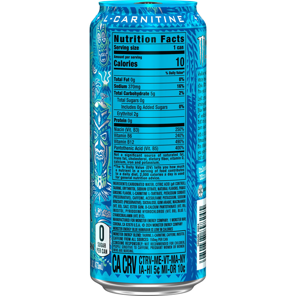 Monster Energy Ultra Blue Hawaiian Sugar Free Energy Drink 16 fl oz Single Can