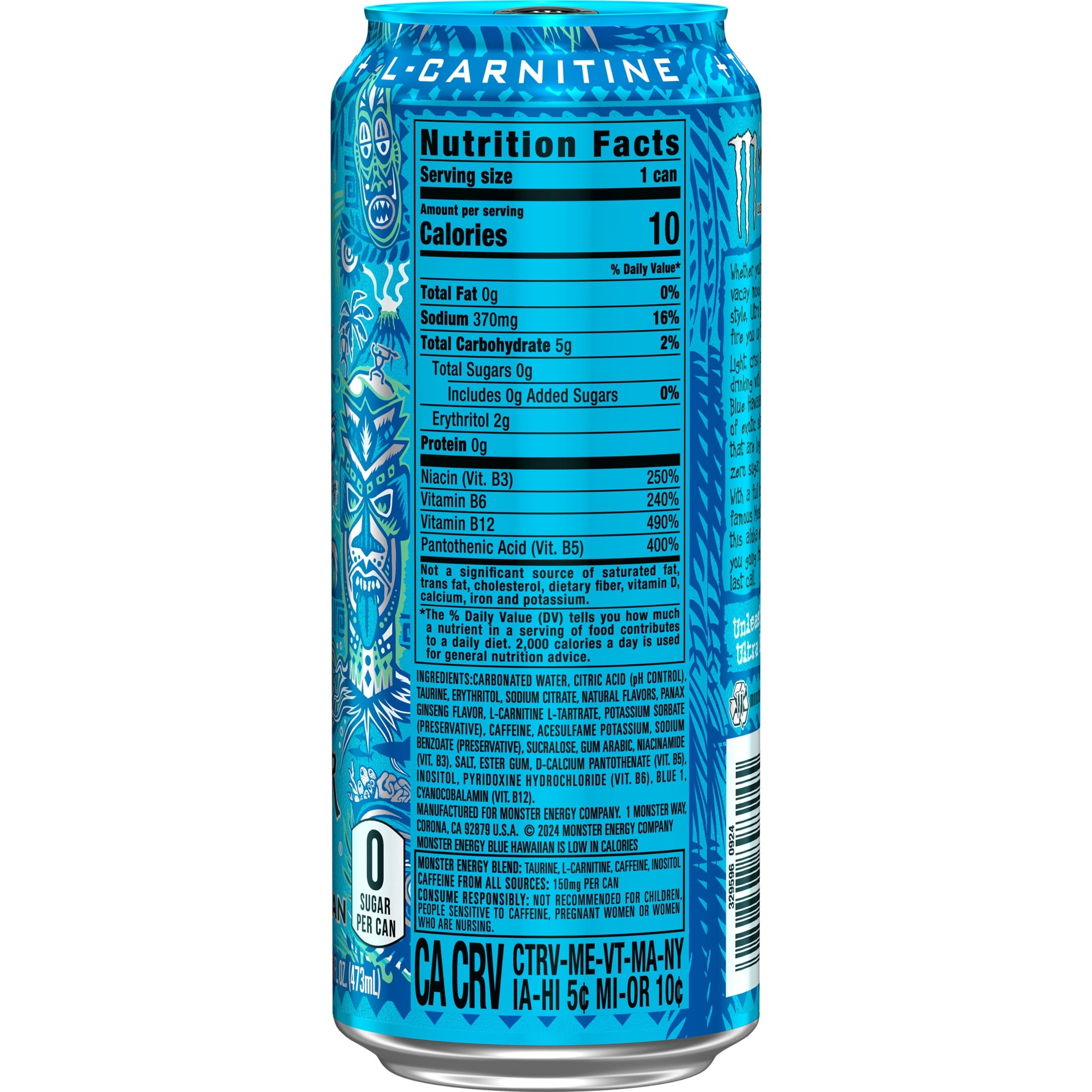 Monster Energy Ultra Blue Hawaiian Sugar Free Energy Drink 16 fl oz Single Can