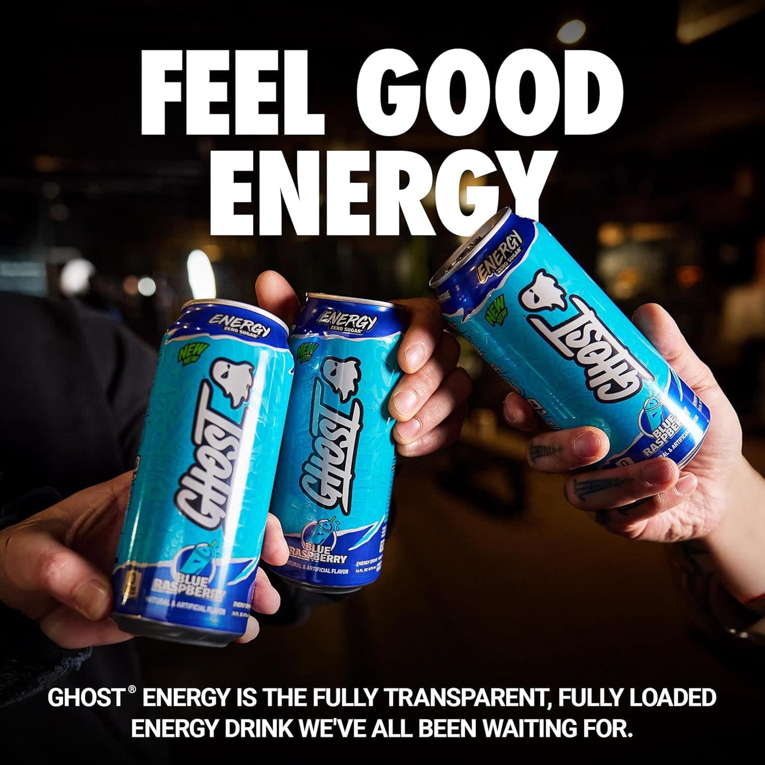 GHOST Energy Zero Sugars Energy Drink Blue Raspberry 16 fl oz Single Can