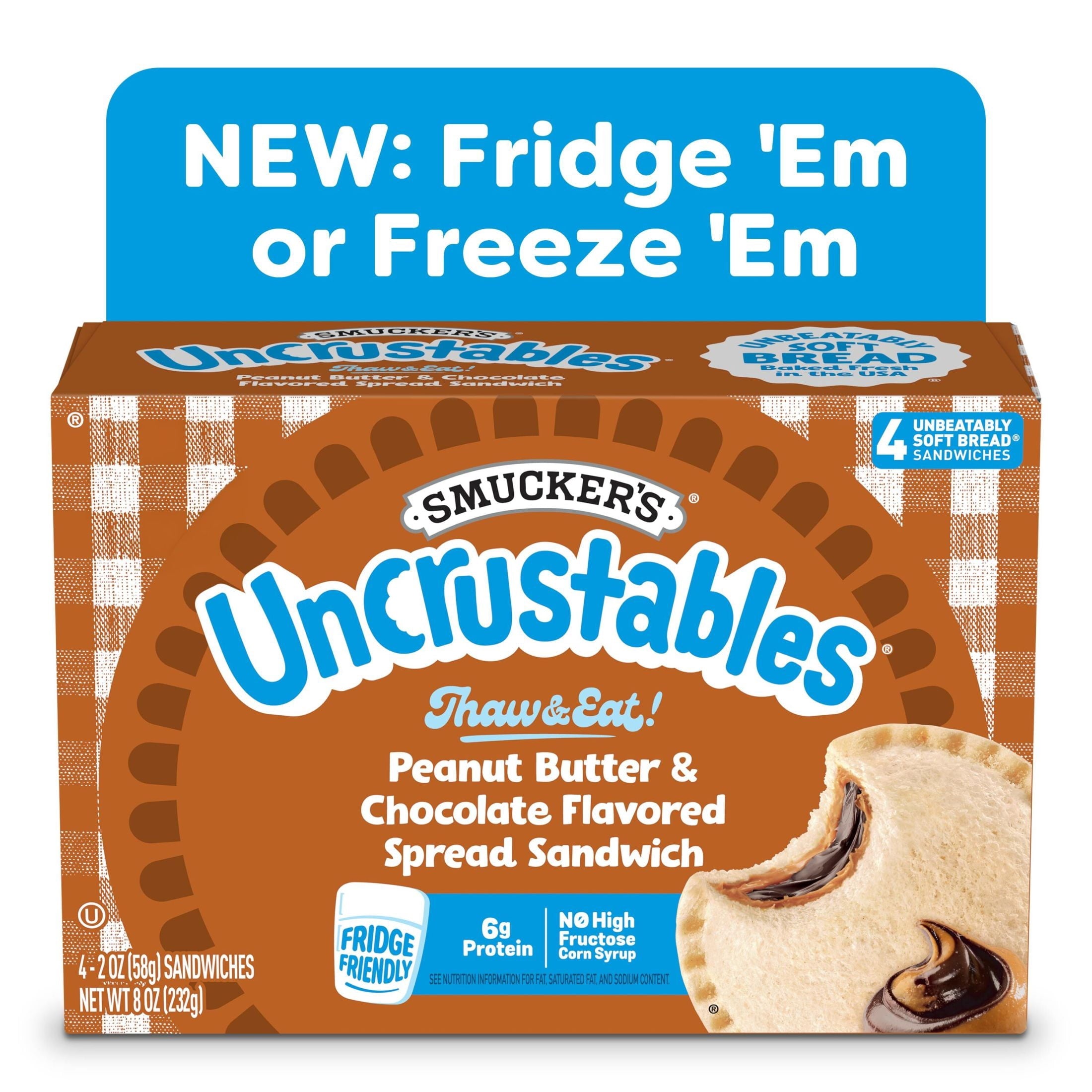 Smucker's Uncrustables Peanut Butter & Chocolate Flavored Spread Sandwiches Frozen 4 Count 8 Oz
