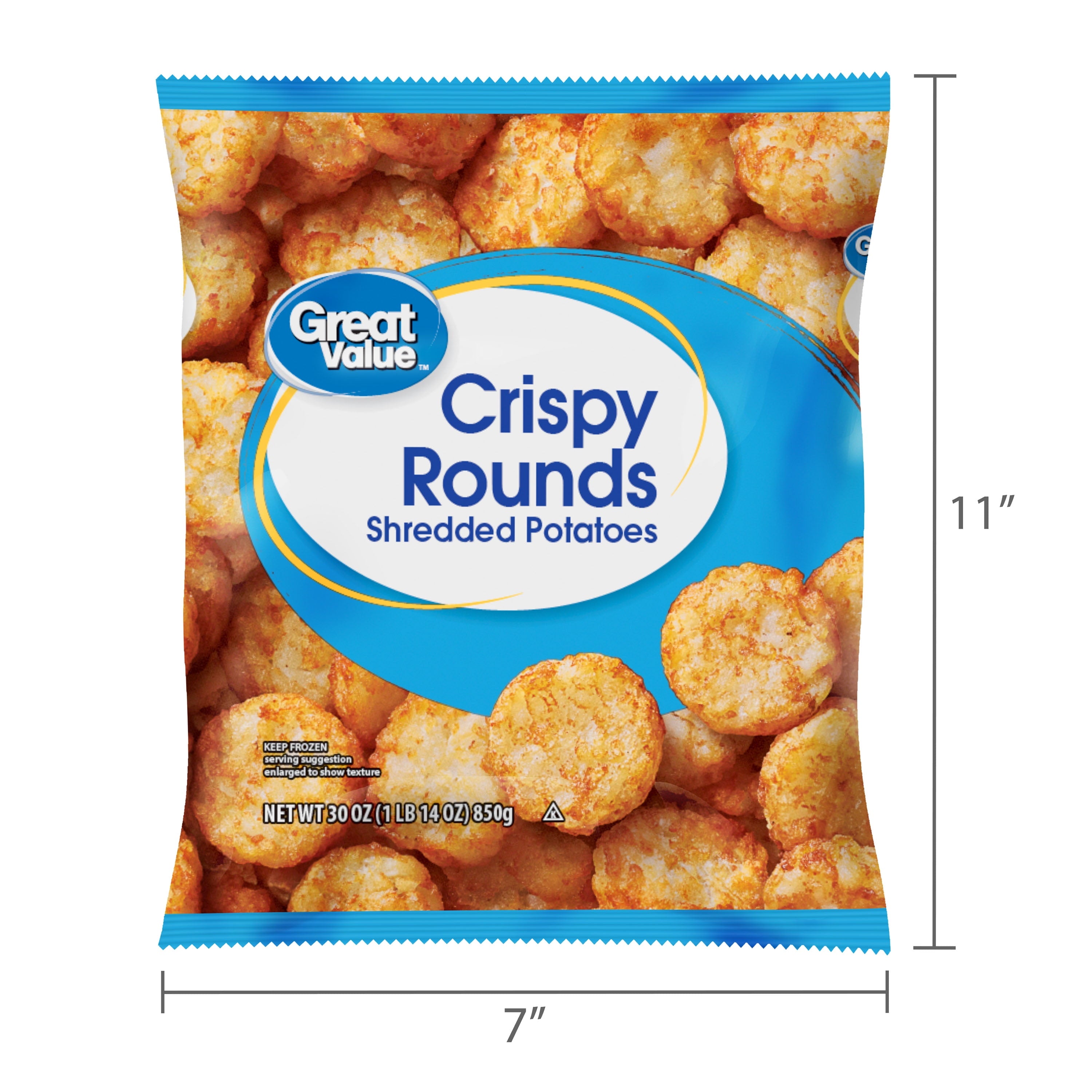 Great Value Crispy Rounds Shredded Potatoes Frozen 30 Oz