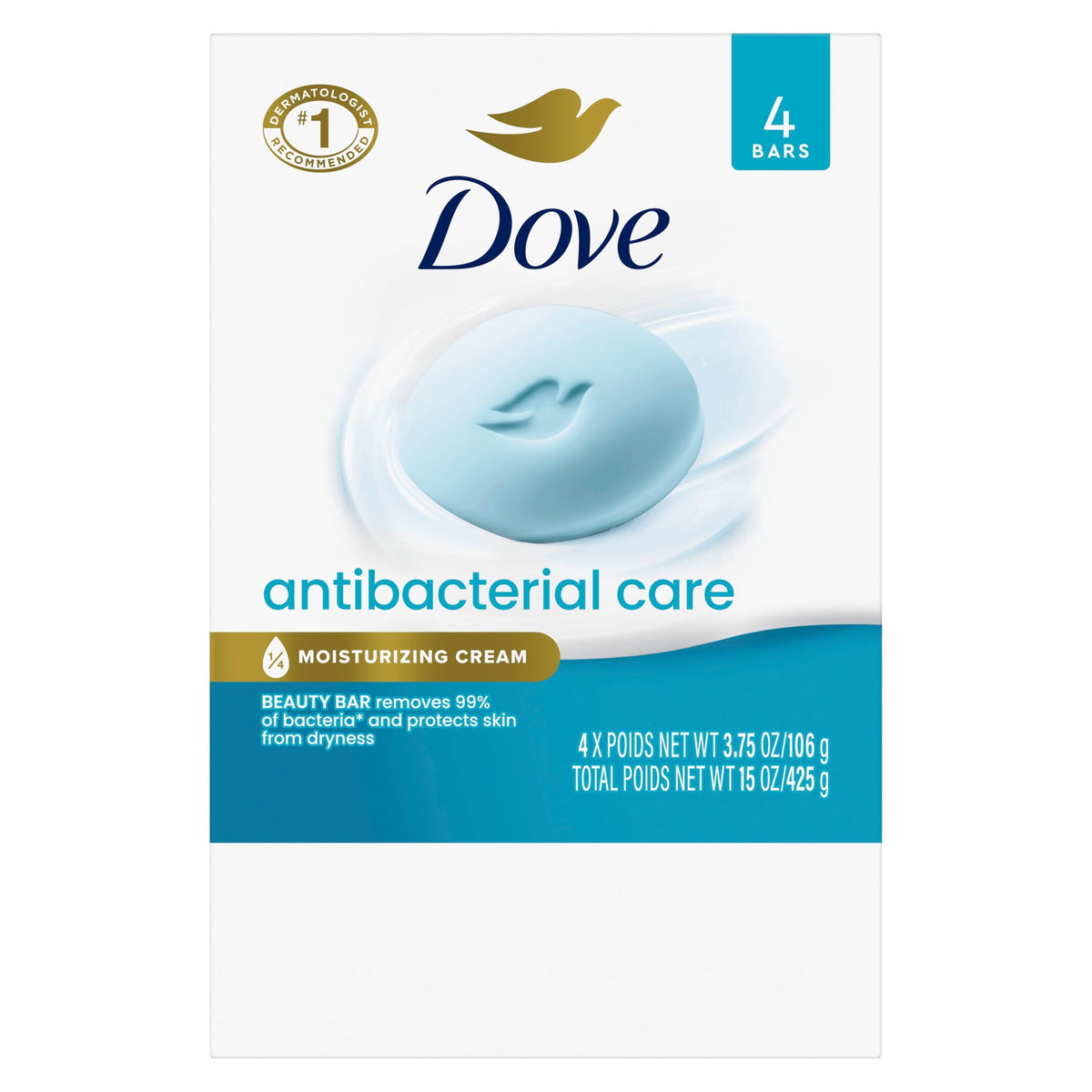 Dove Care & Protect Antibacterial Beauty Bar Soap Moisturizing 3.75 oz 4 Bars