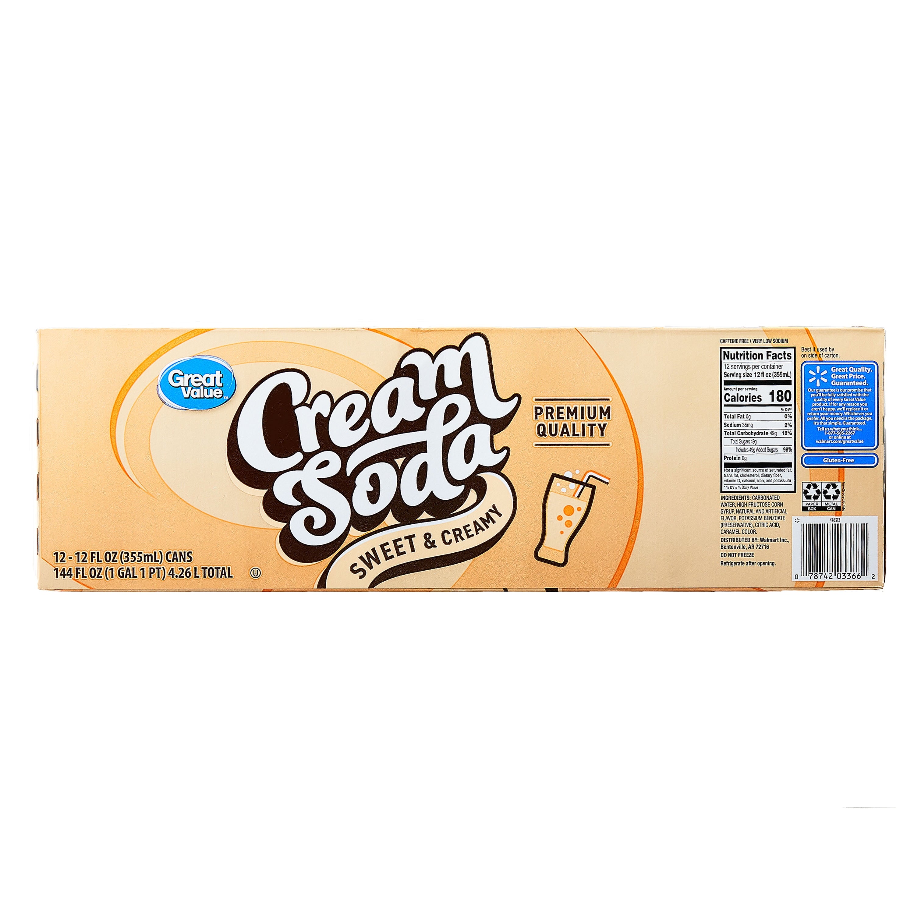 Great Value Cream Soda Pop Cans 12 Fl Oz 12 Pack