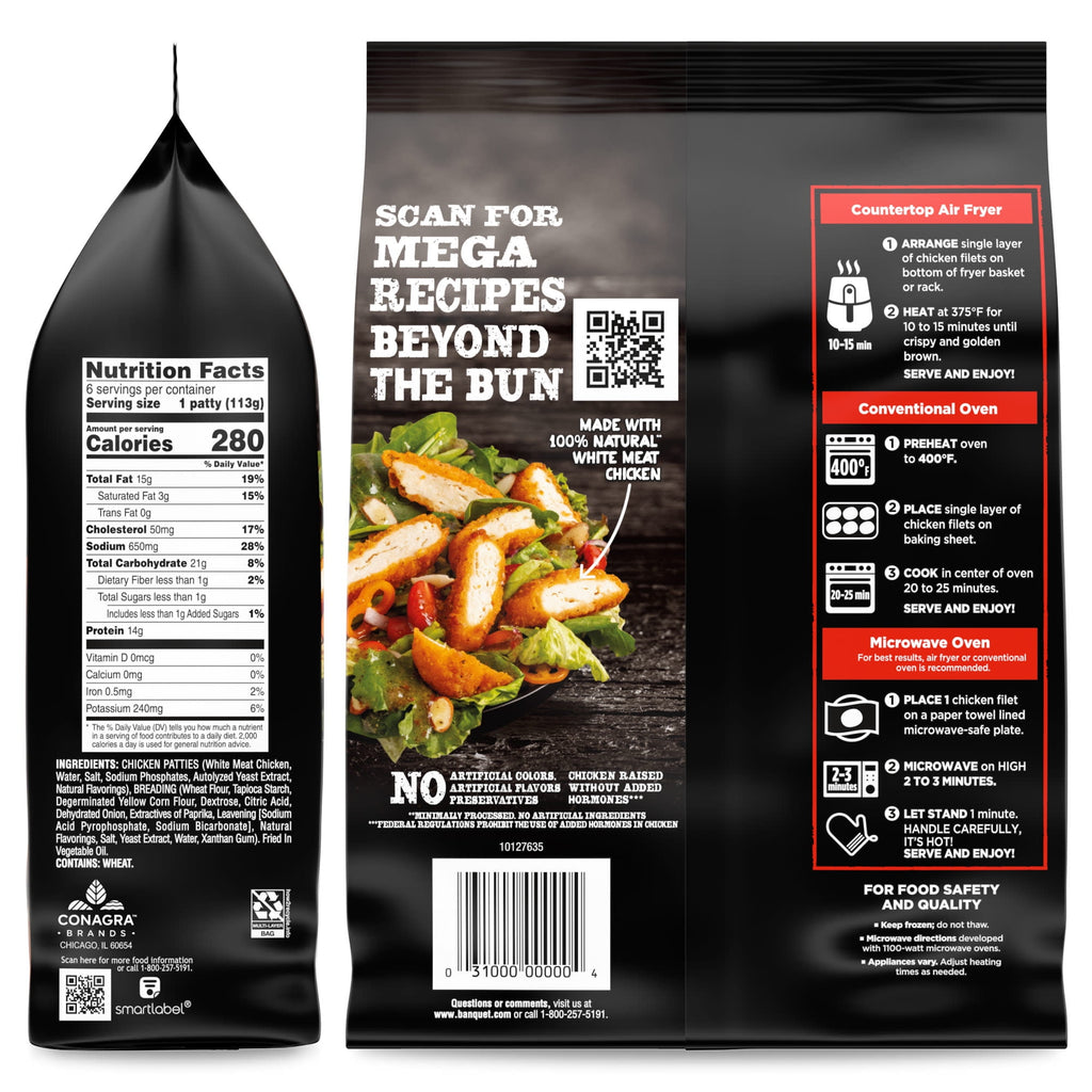 Banquet Mega Crispy Chicken Filets Original Frozen 24 Oz 8 Count