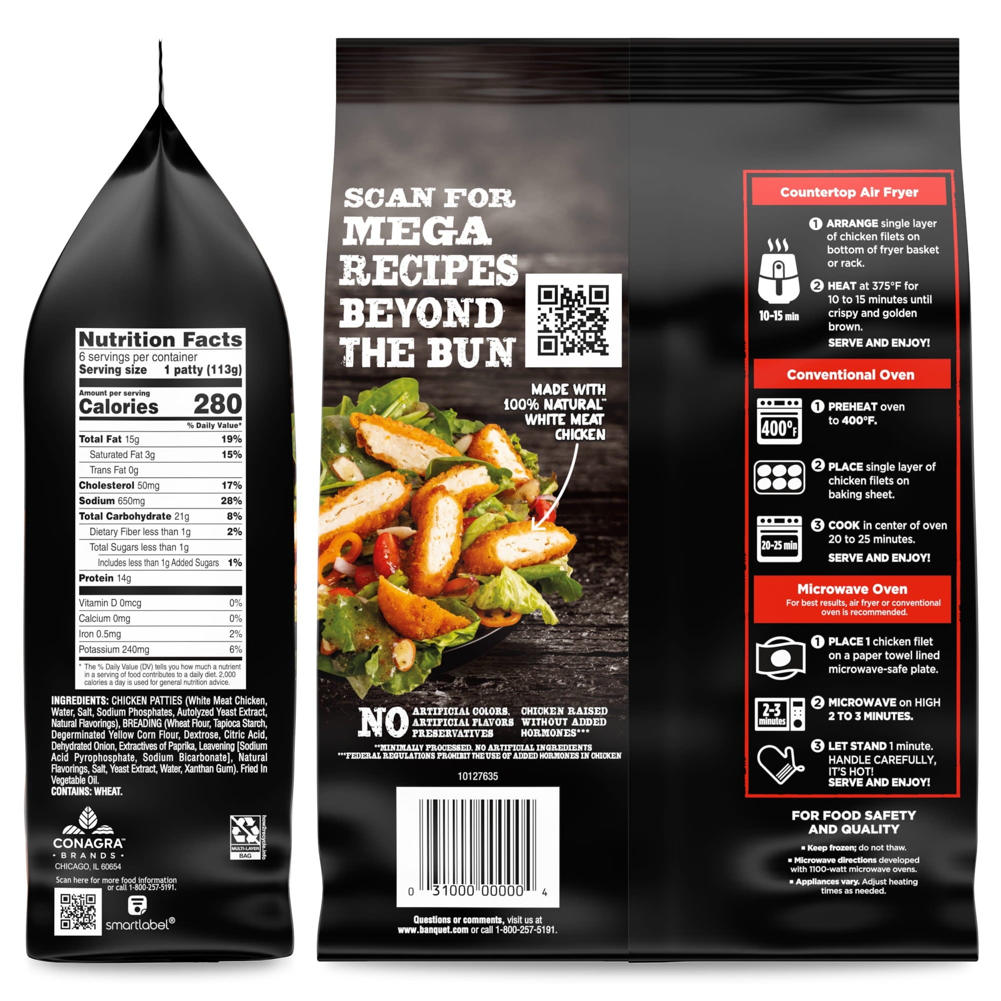 Banquet Mega Crispy Chicken Filets Original Frozen 24 Oz 8 Count