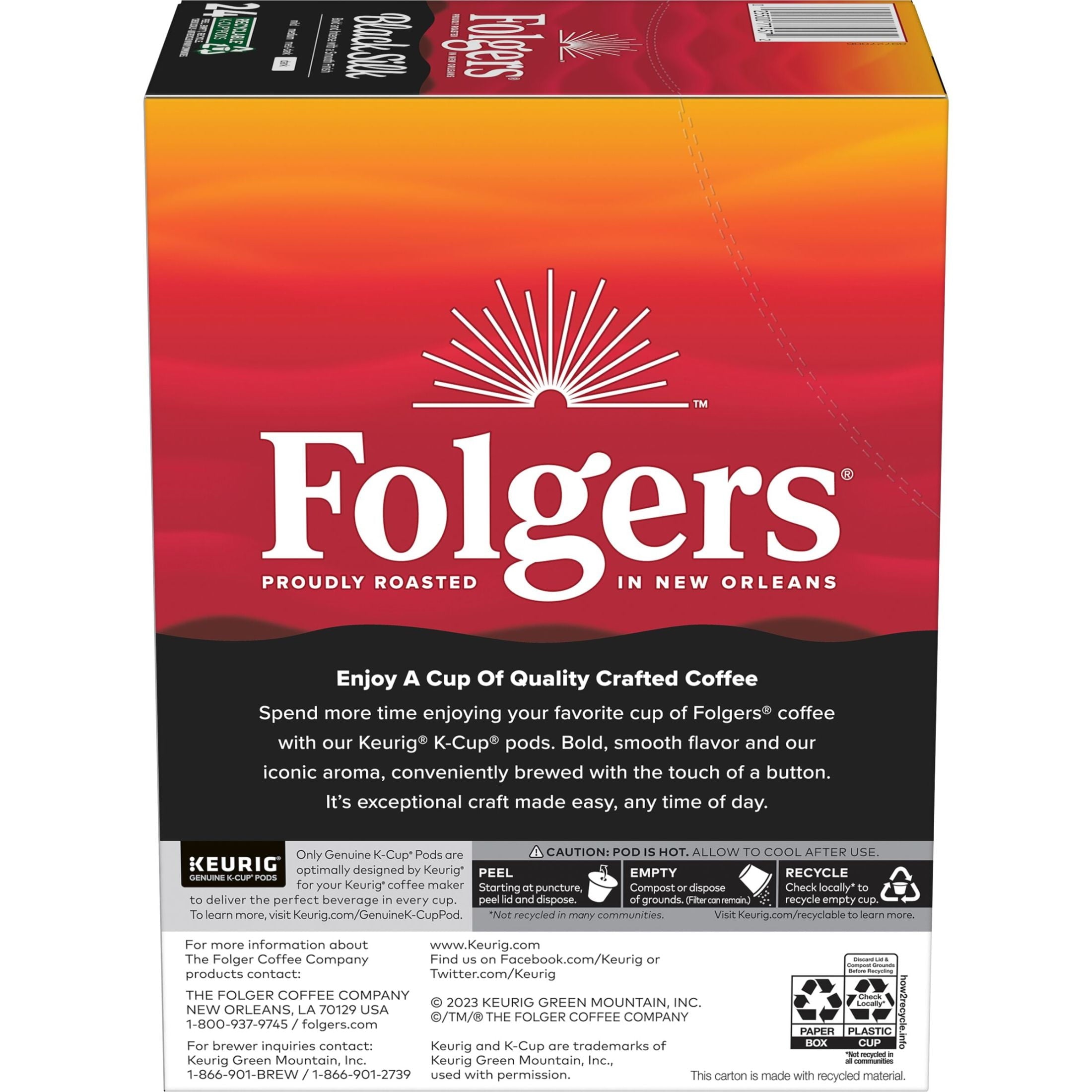 Folgers Black Silk Dark Roast Naturally Caffeinated K-Cup Coffee Pods 24 Count Box