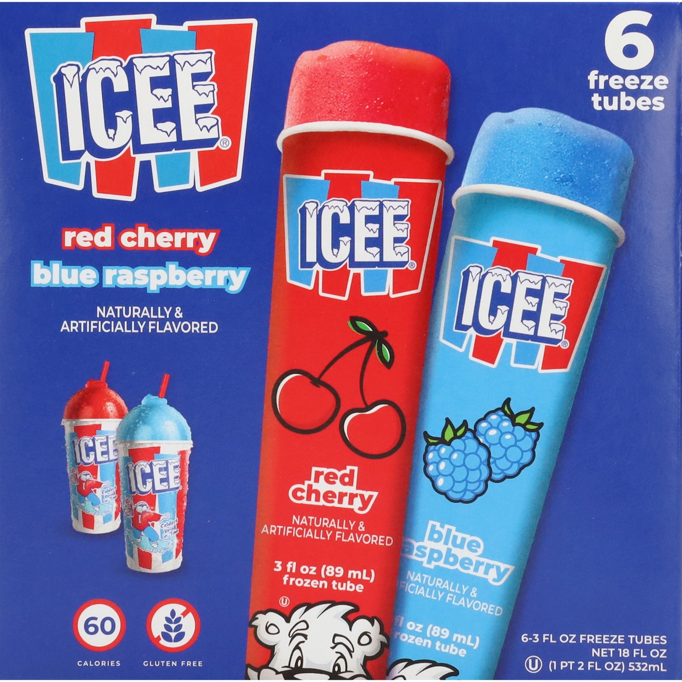 ICEE Cherry & Blue Raspberry Freeze Tubes 6 Count 18 Fl Oz