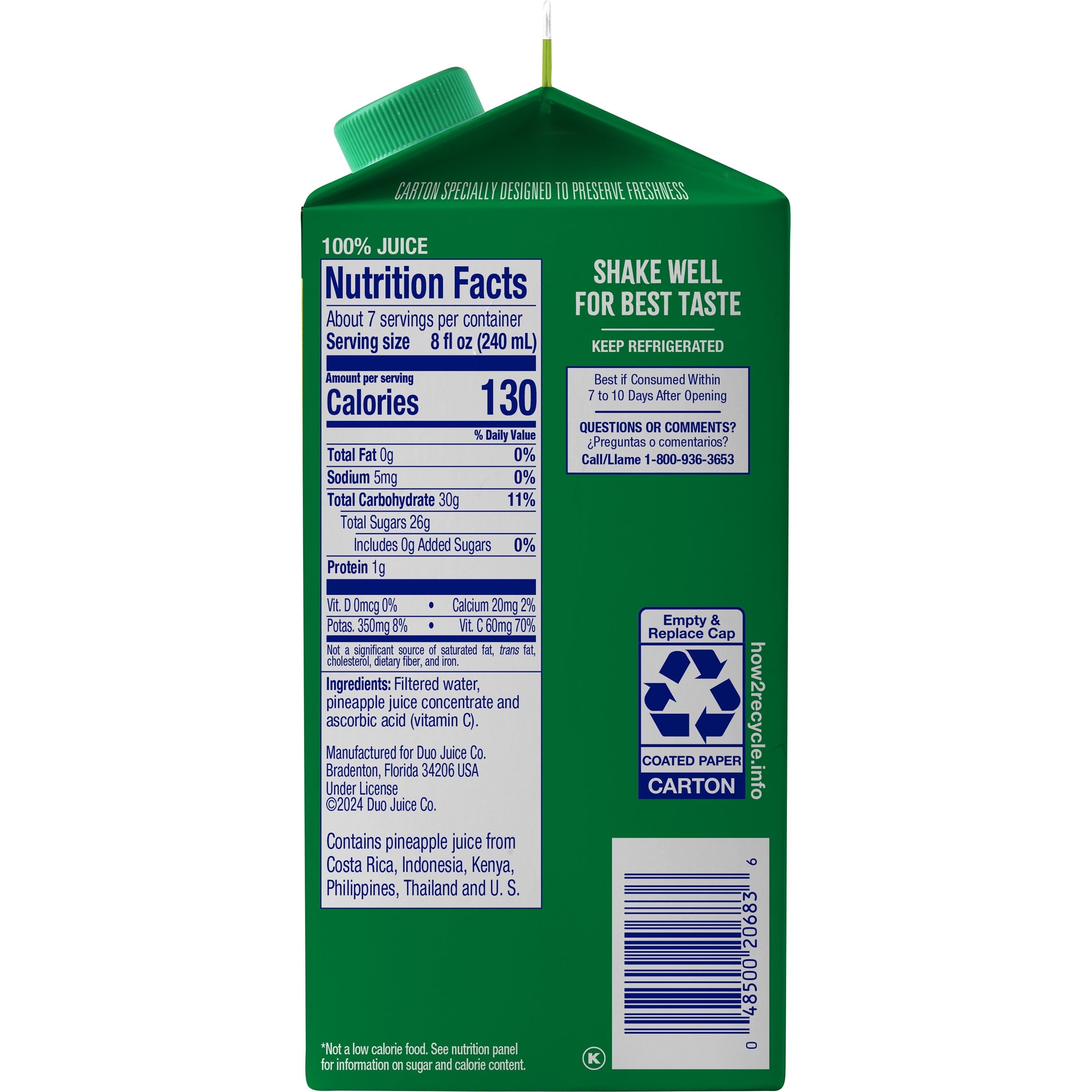 Dole 100% Chilled Pineapple Juice 52 fl oz Bottle