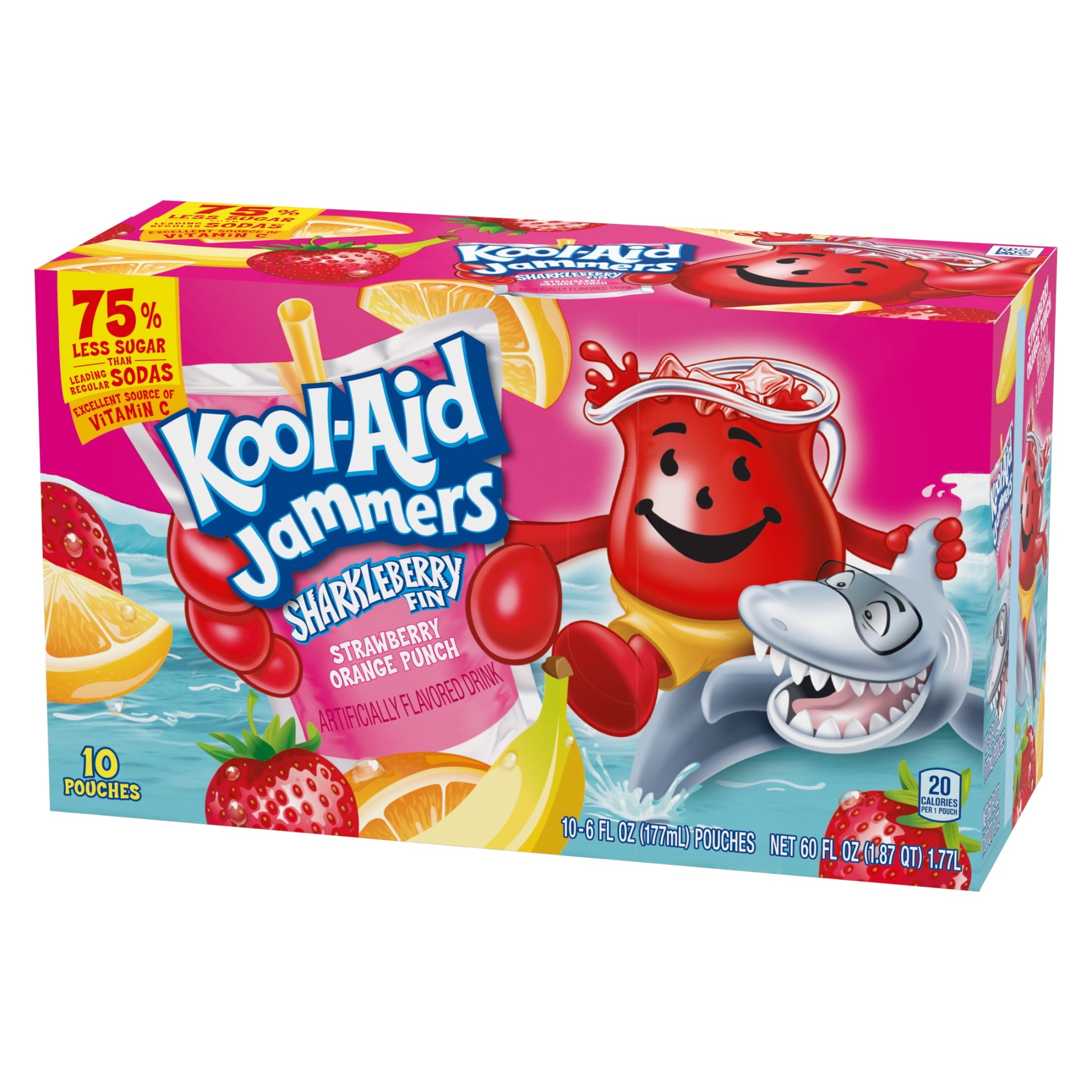Kool-Aid Jammers Sharkleberry Fin Strawberry Orange Punch Drink Pouches 10 Count 6 fl oz