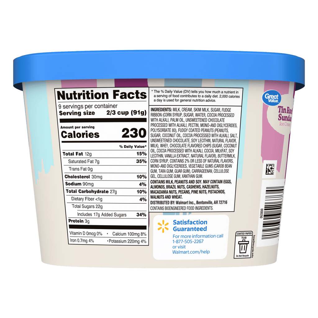 Great Value Tin Roof Sundae Ice Cream 48 Fl Oz Tub