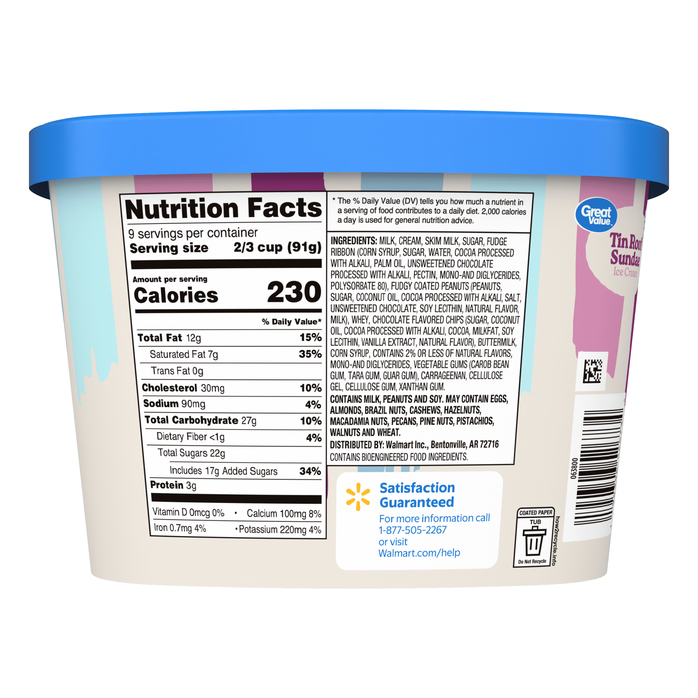 Great Value Tin Roof Sundae Ice Cream 48 Fl Oz Tub