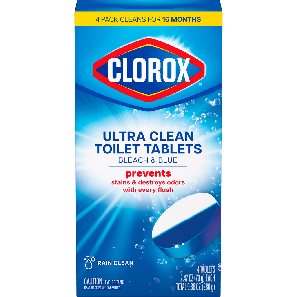 Clorox Bleach & Blue Toilet Bowl Cleaner Tablets Rain Clean 4 Count