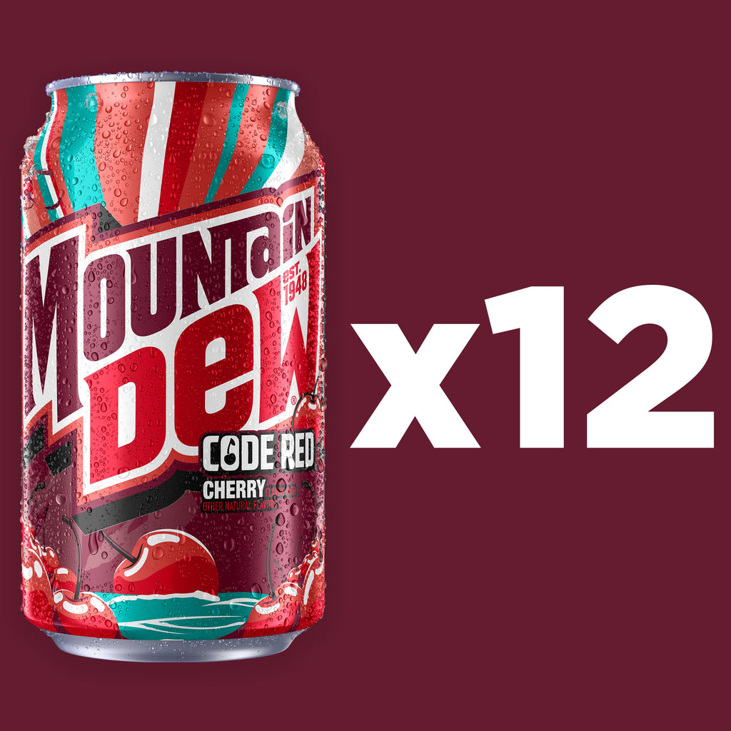 Mountain Dew Code Red Cherry Flavored Soda Pop Cans 12 Fl Oz 12 Pack
