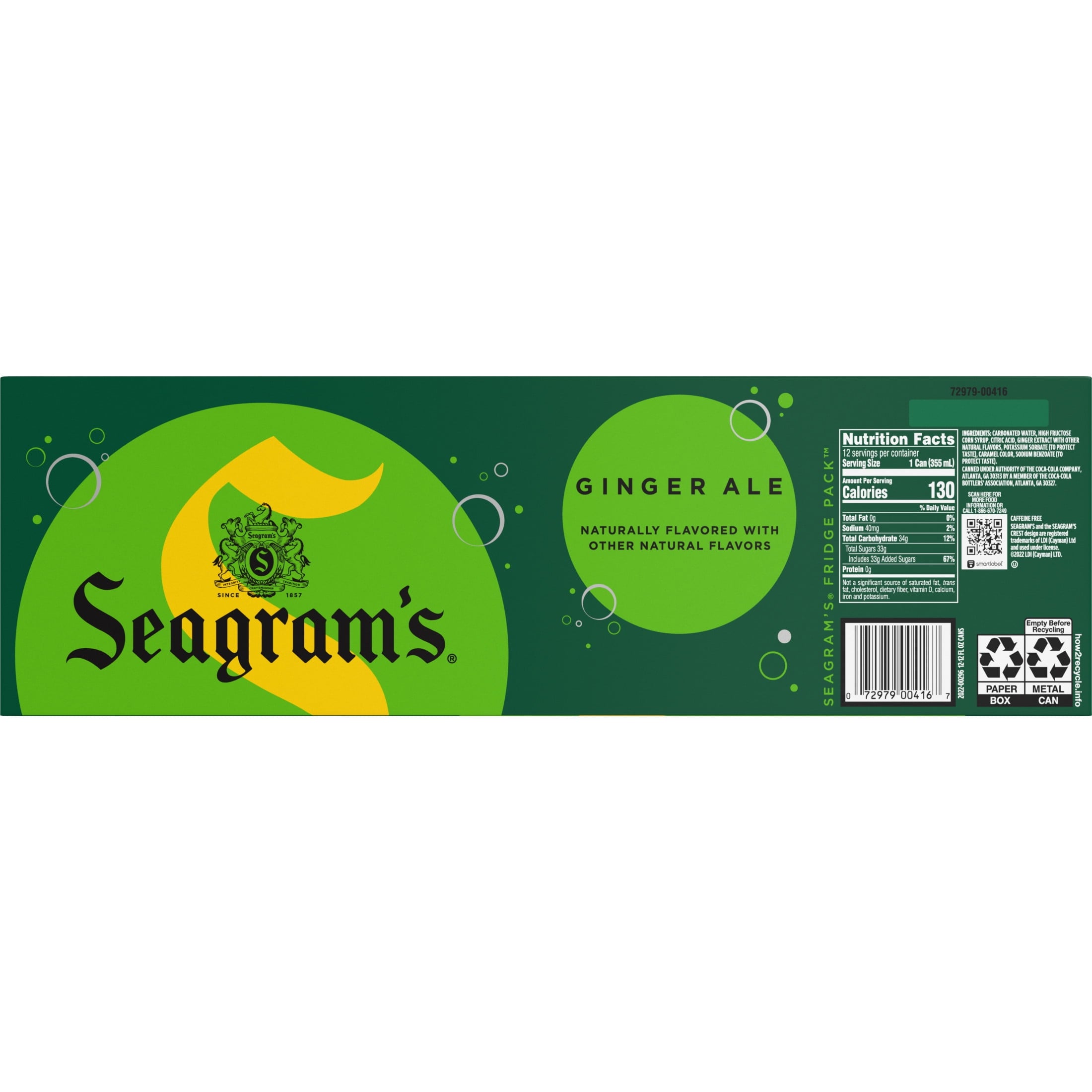 Seagram's Ginger Ale Soda Pop Fridge Pack Cans 12 Fl Oz 12 Pack